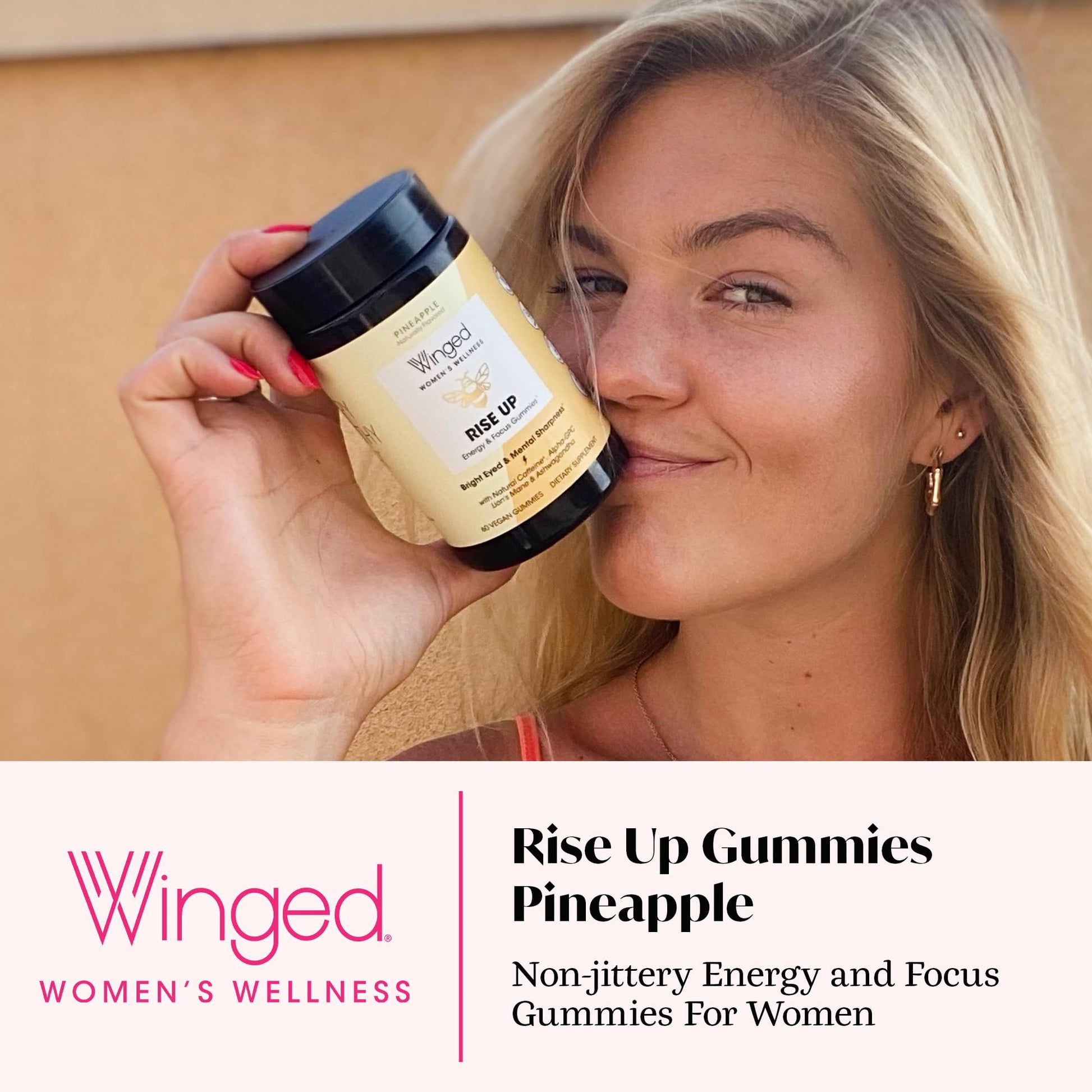 Winged Wellness Rise Up, Energy & Focus Gummies for Women - Daily Brain Boost Gummy Supplement with Natural Caffeine, Ashwagandha, B12, Nootropics Alpha-GPC & Lion’s Mane - Pineapple, 60 Gummies Winged Wellness uk supplements