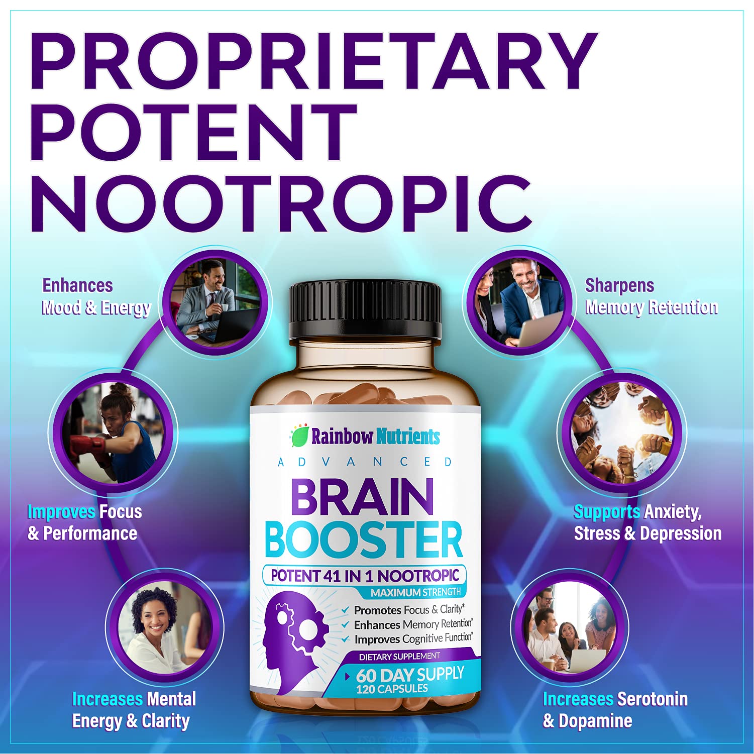 40-in-1 Brain Booster Supplements for Memory, Focus, Clarity, Energy, Performance Rainbow Nutrients, LLC uk supplements