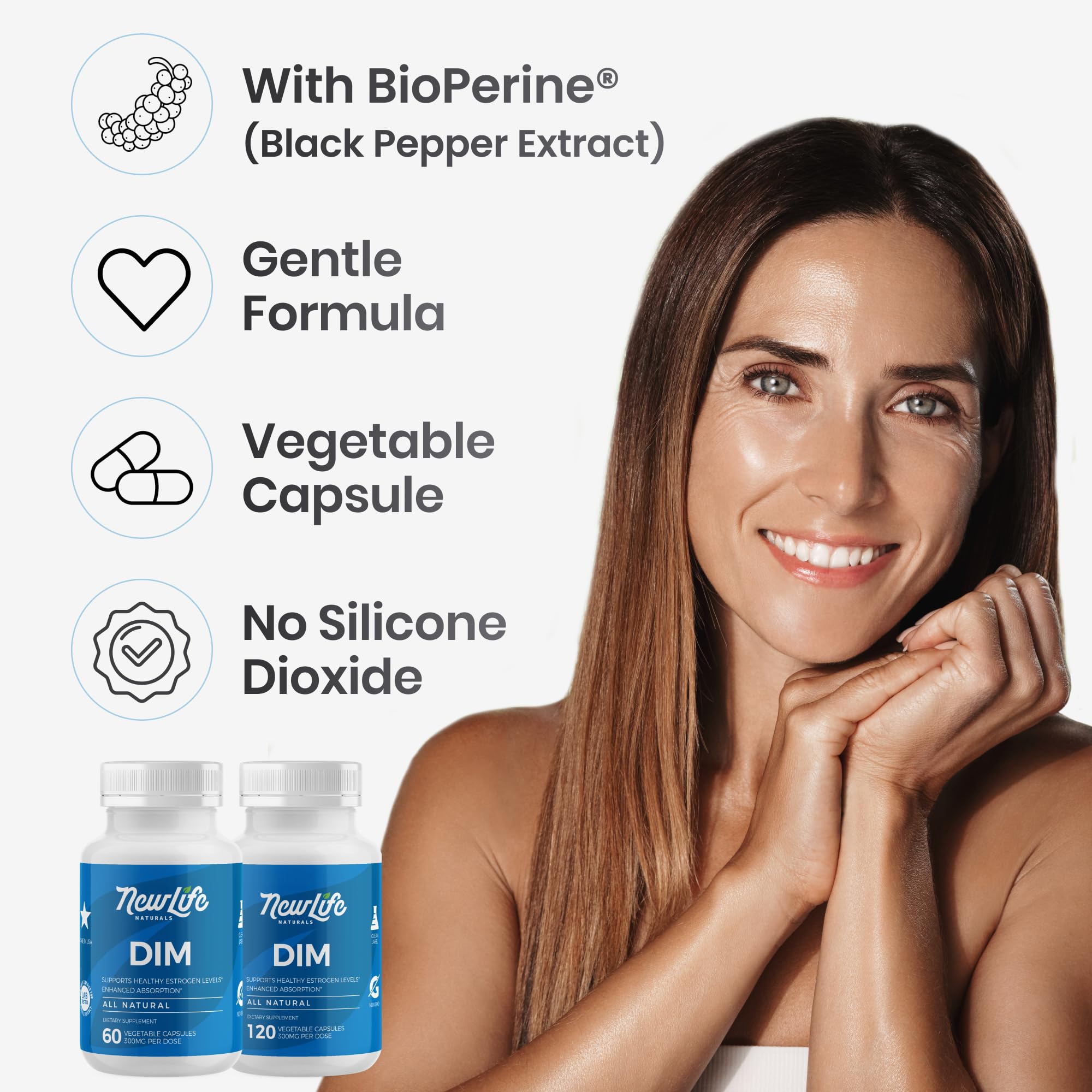 NewLife Naturals DIM Supplement 300mg for Women & Men - Hormonal Acne, Estrogen Balance Pills, Post Menopause Relief | Healthy Estrogen Level | Hormonal Balance - Bioperine | PCOS - 60 Day Supply NewLife Naturals uk supplements