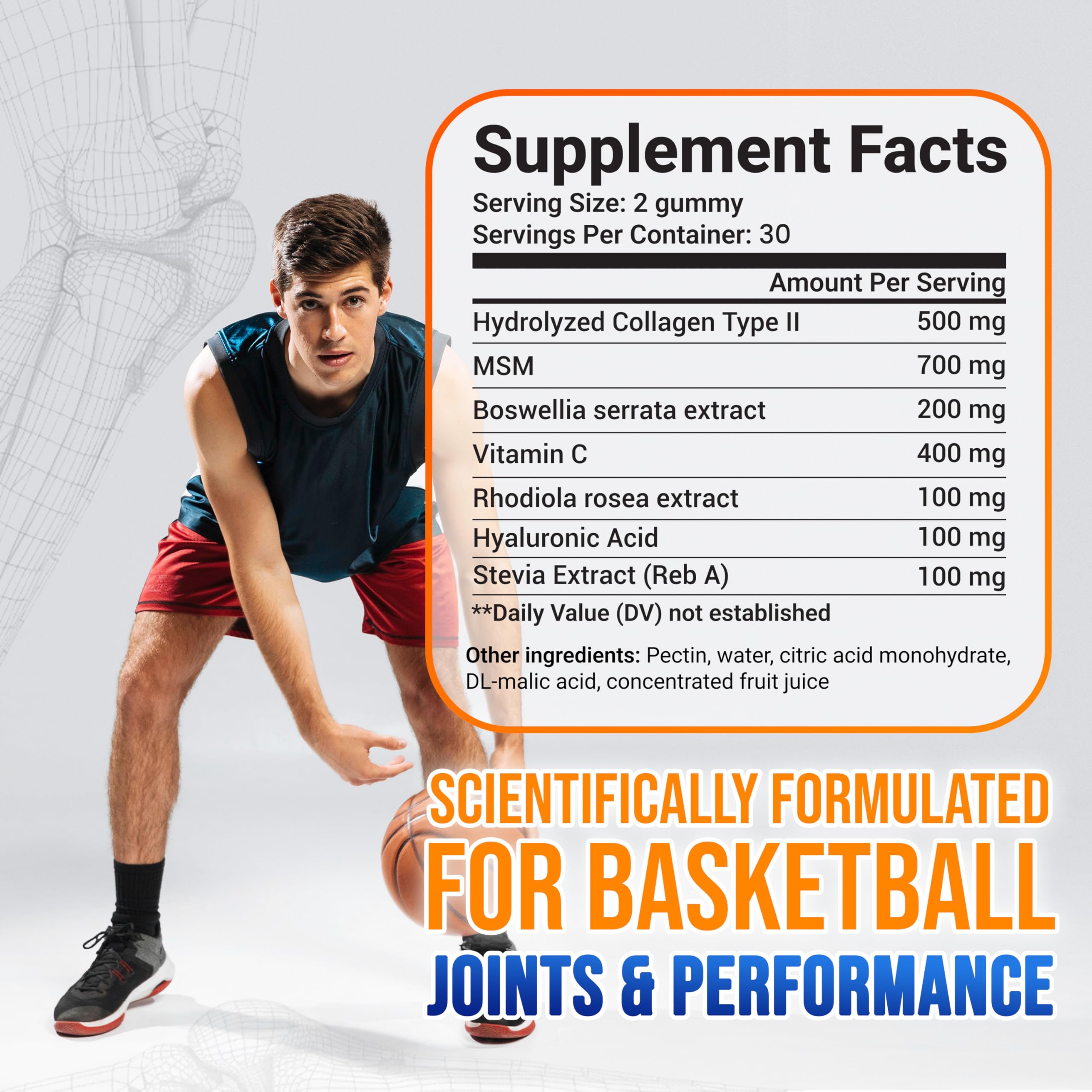 MYRELI Hydrolyzed Collagen Type II 500mg, MSM 700mg, Boswellia 200mg, Vitamin C 400mg, Rhodiola 100mg, Hyaluronic Acid 100mg, Joint Mobility, Flexibility, Basketball Athletes, Vegan, Non GMO, 60 Gummy MYRELI uk supplements