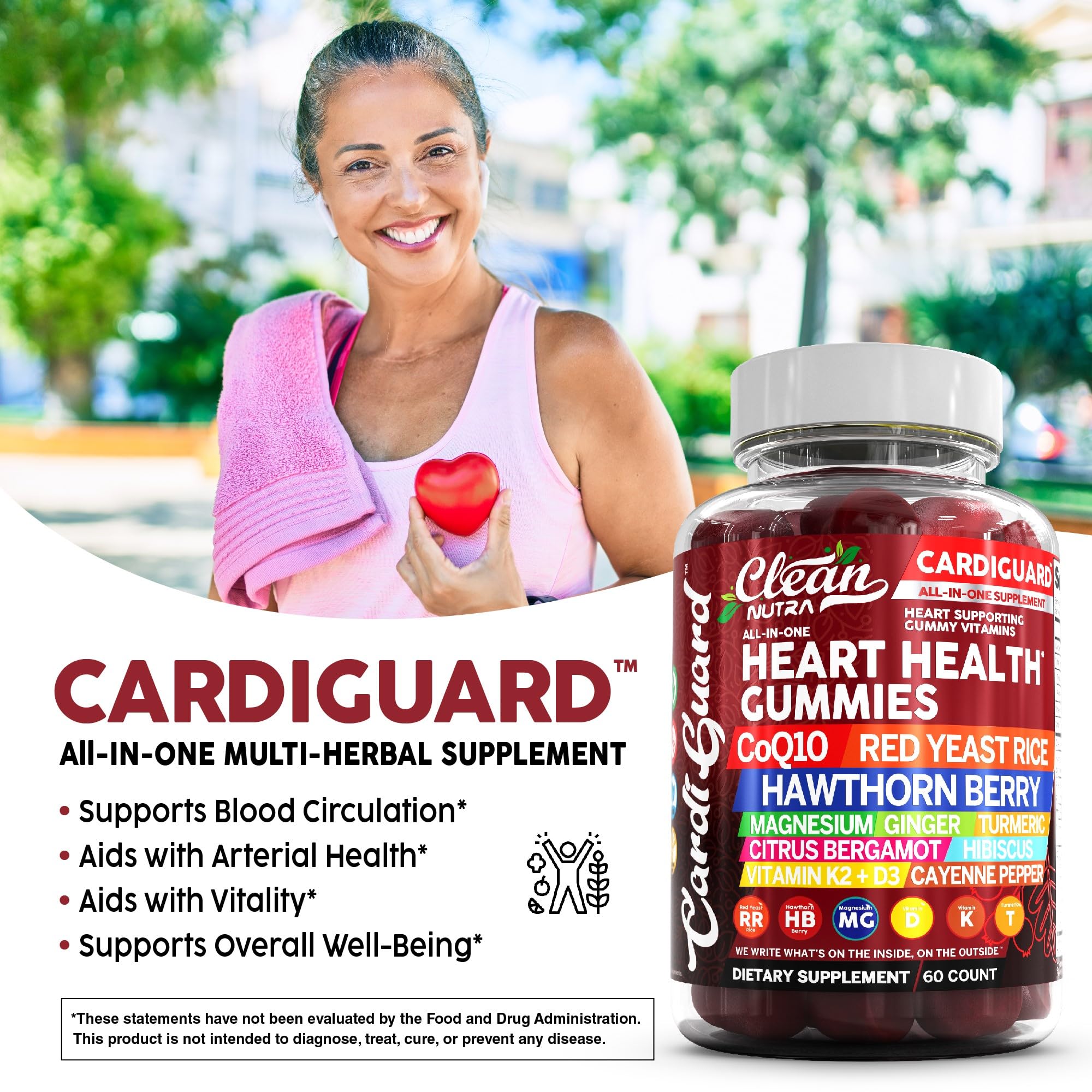 Clean Nutraceuticals Coq10 Gummies | Red Yeast Rice Hawthorn Berry Ginger Turmeric Citrus Bergamot Hibiscus Vitamin K2+D3 Magnesium Glycinate Cayenne Pepper Fenugreek Orange Flavor CardiGuard Clean Nutraceuticals uk supplements