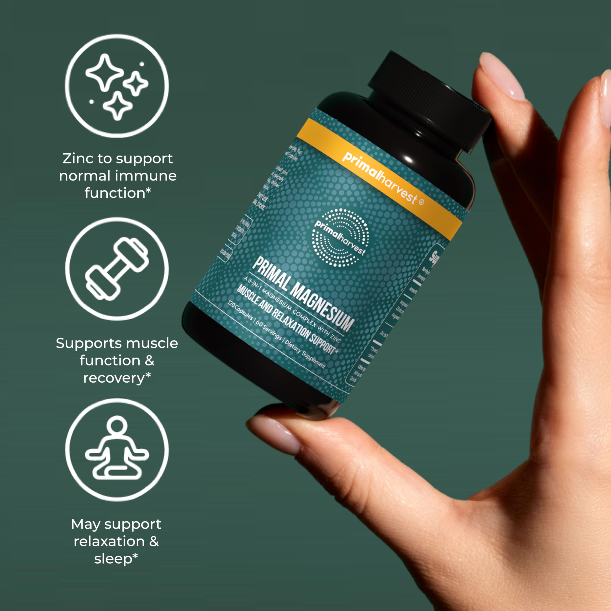 Magnesium Supplement Complex 310mg by Primal Harvest with Magnesium Glycinate, Citrate, Malate, and Zinc 120 Capsules Primal Harvest uk supplements