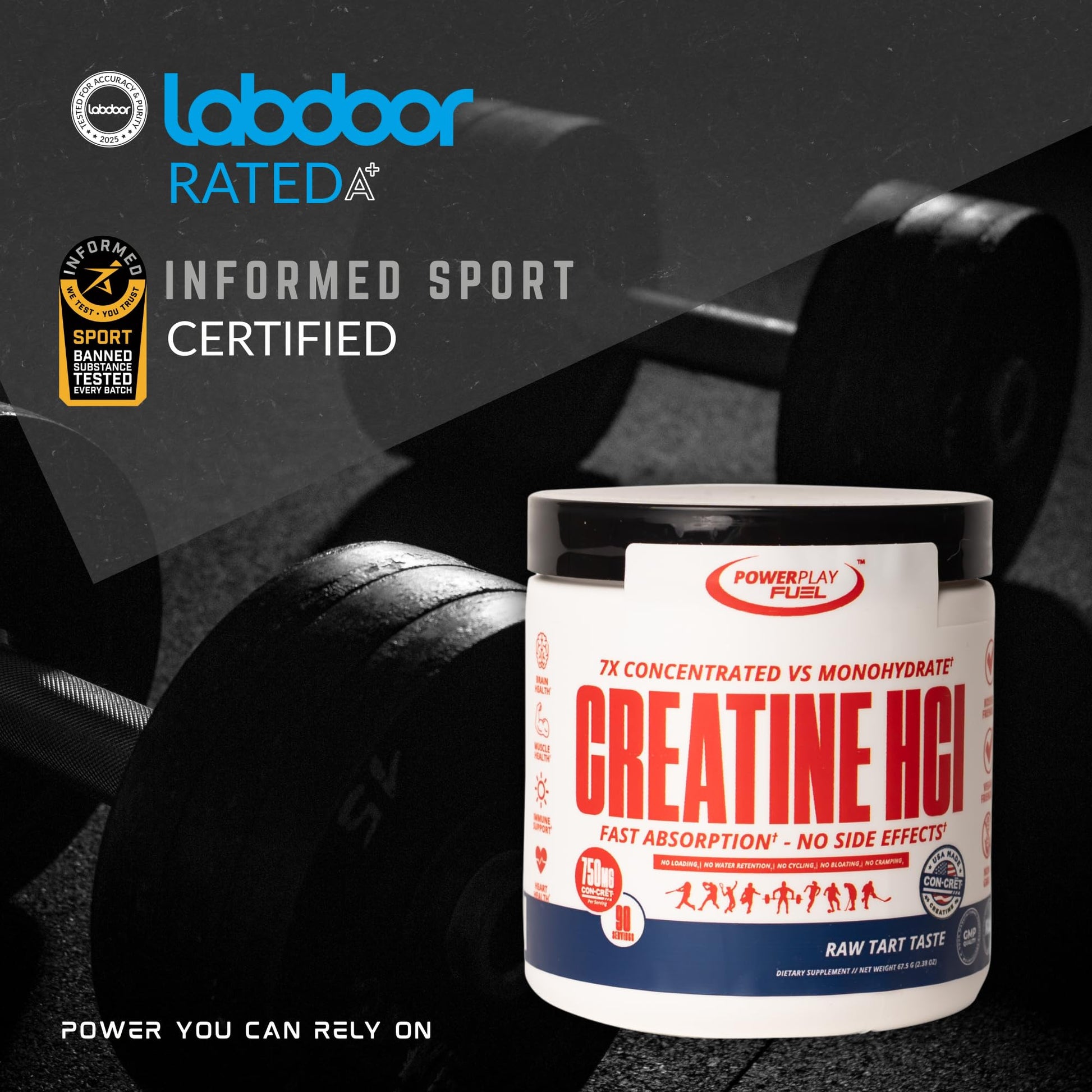 CREATINE HCl Powder for Men and Women, Muscle Strength, Brain Performance, Heart Health & Immune Support - Raw Tart Taste, 90 Servings POWER PLAY FUEL uk supplements