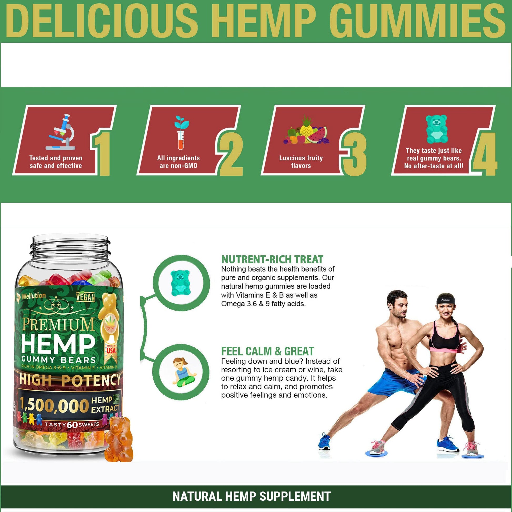 Wellution Hemp Gummies 1,500,000 XXL High Potency - Fruity Gummy Bear with Hemp Oil Wellution uk supplements