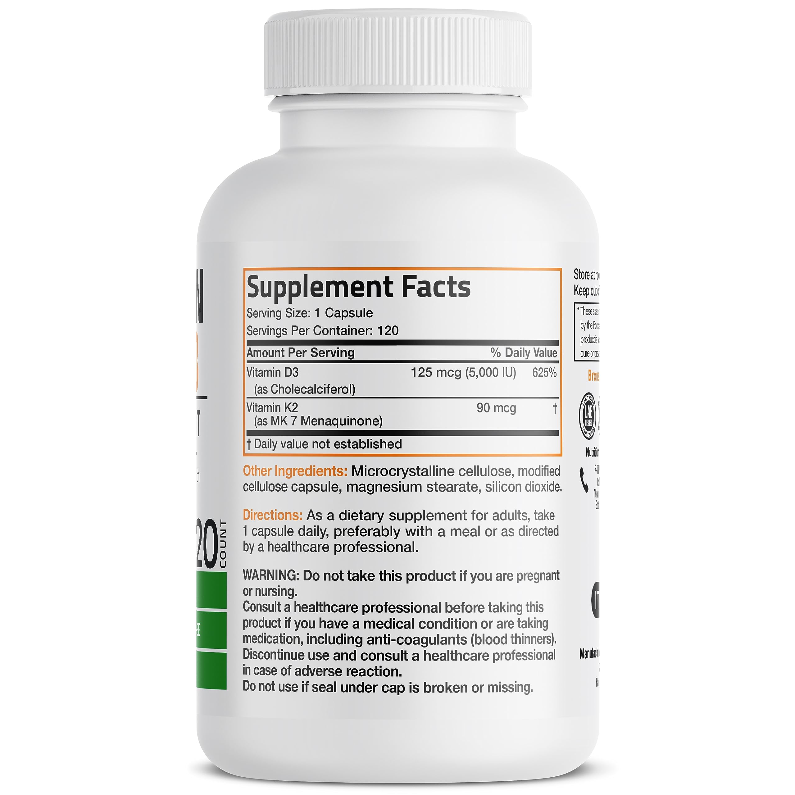 Bronson Vitamin K2 (MK7) with D3 Supplement Non-GMO Formula 5000 IU Vitamin Bronson uk supplements