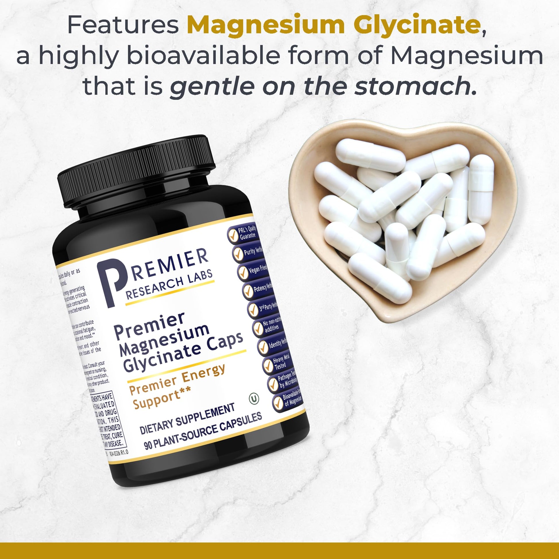 Premier Research Labs Magnesium Glycinate Supplement - Pure Magnesium, High Absorption, Supports Sleep Quality, Chelated, Vegan, Third Party Tested, Premier Energy Support - 90 Capsules Premier Research Labs uk supplements