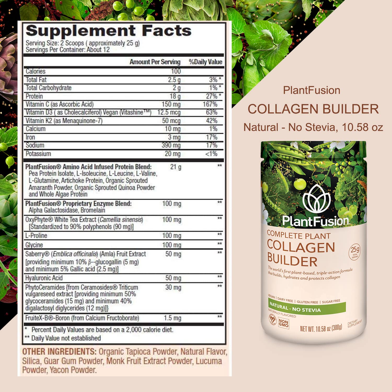 PlantFusion Vegan Collagen Powder - Plant Based Collagen Protein Powder For Muscle & Joints, Hair, Skin & Nails - Keto, Gluten Free, Soy Free, Non-Dairy, No Sugar, Non-GMO - Unflavored 10.58 oz PlantFusion uk supplements