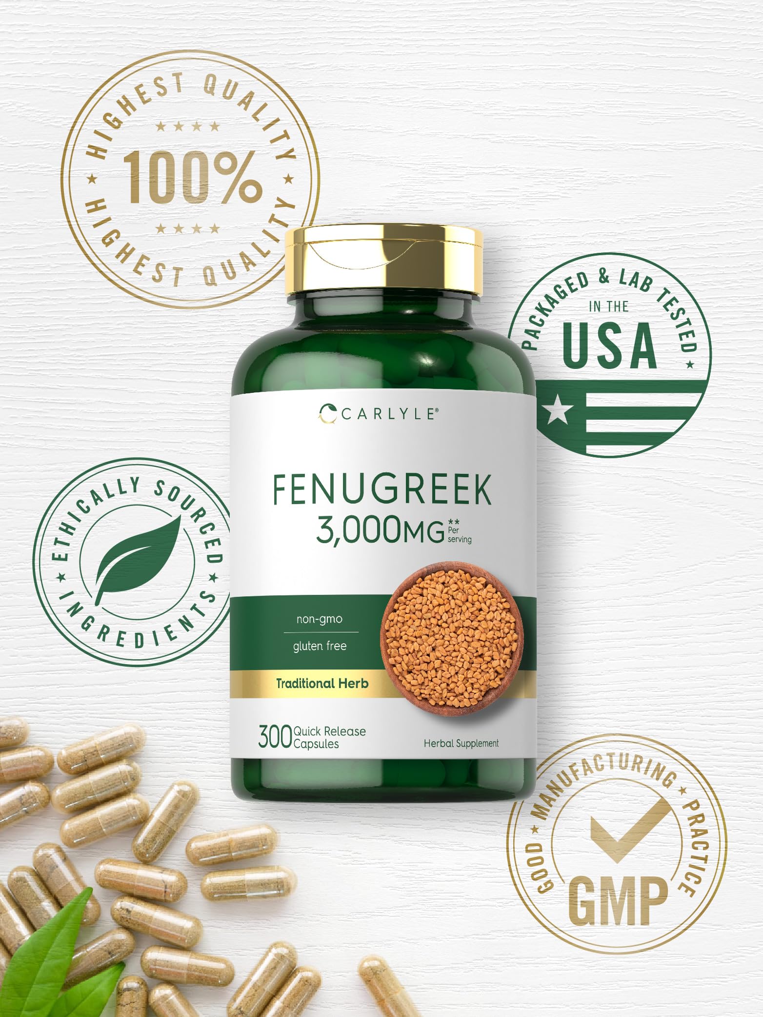 Carlyle Fenugreek Capsules 3000 mg | 300 Count | Non-GMO & Gluten Free Extract Carlyle uk supplements