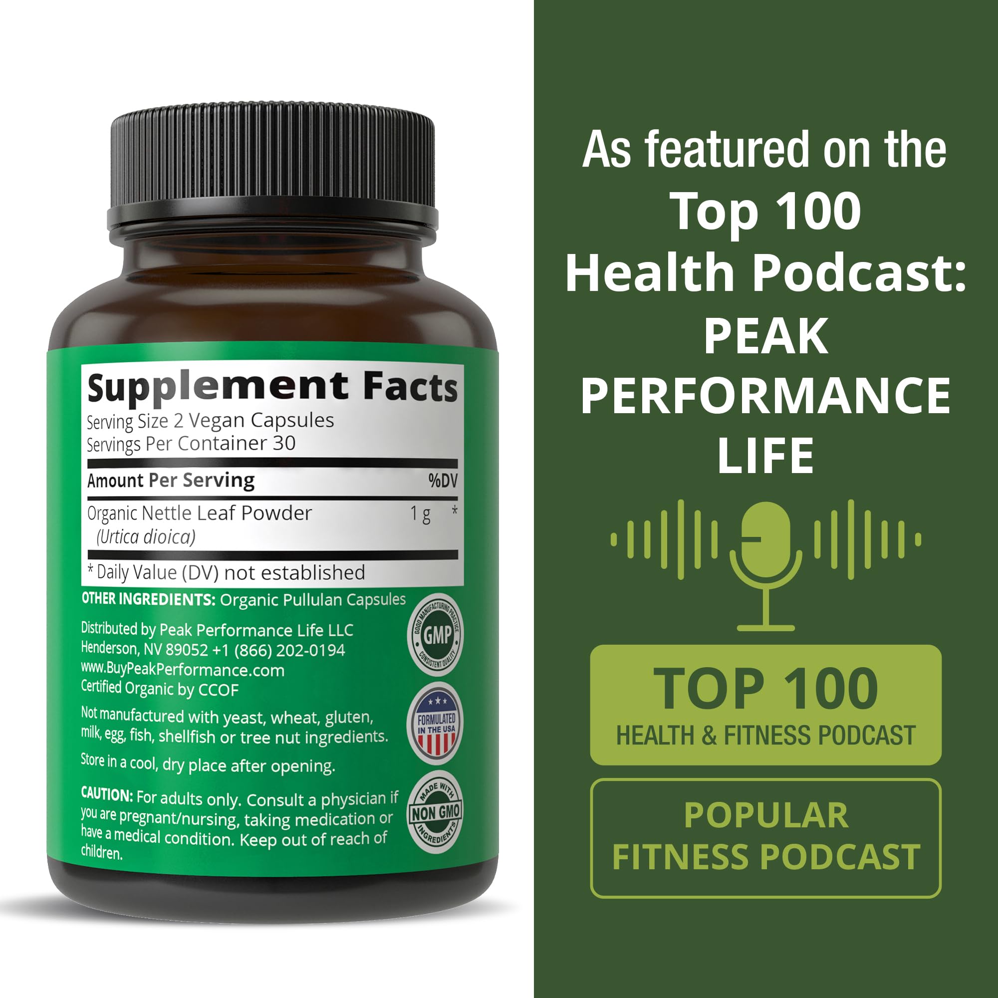 USDA Organic Stinging Nettle Vegan Capsules Made with Stinging Nettle Leaf Powder for Prostate, Hair Growth, Allergy. Better Than Root or Seed Extract. Plant Based Herb Supplement Tablets, 60 Pills Peak Performance uk supplements