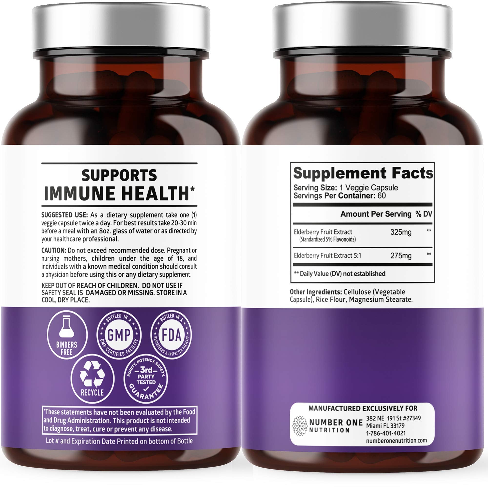N1N Premium Black Elderberry Capsules for Adults [Max Strength] Pure and Potent Elderberry from Sambucus Nigra to Support Immunity & Skin Health, Non-GMO, Gluten Free, 60 Veg Caps Number One Nutrition uk supplements