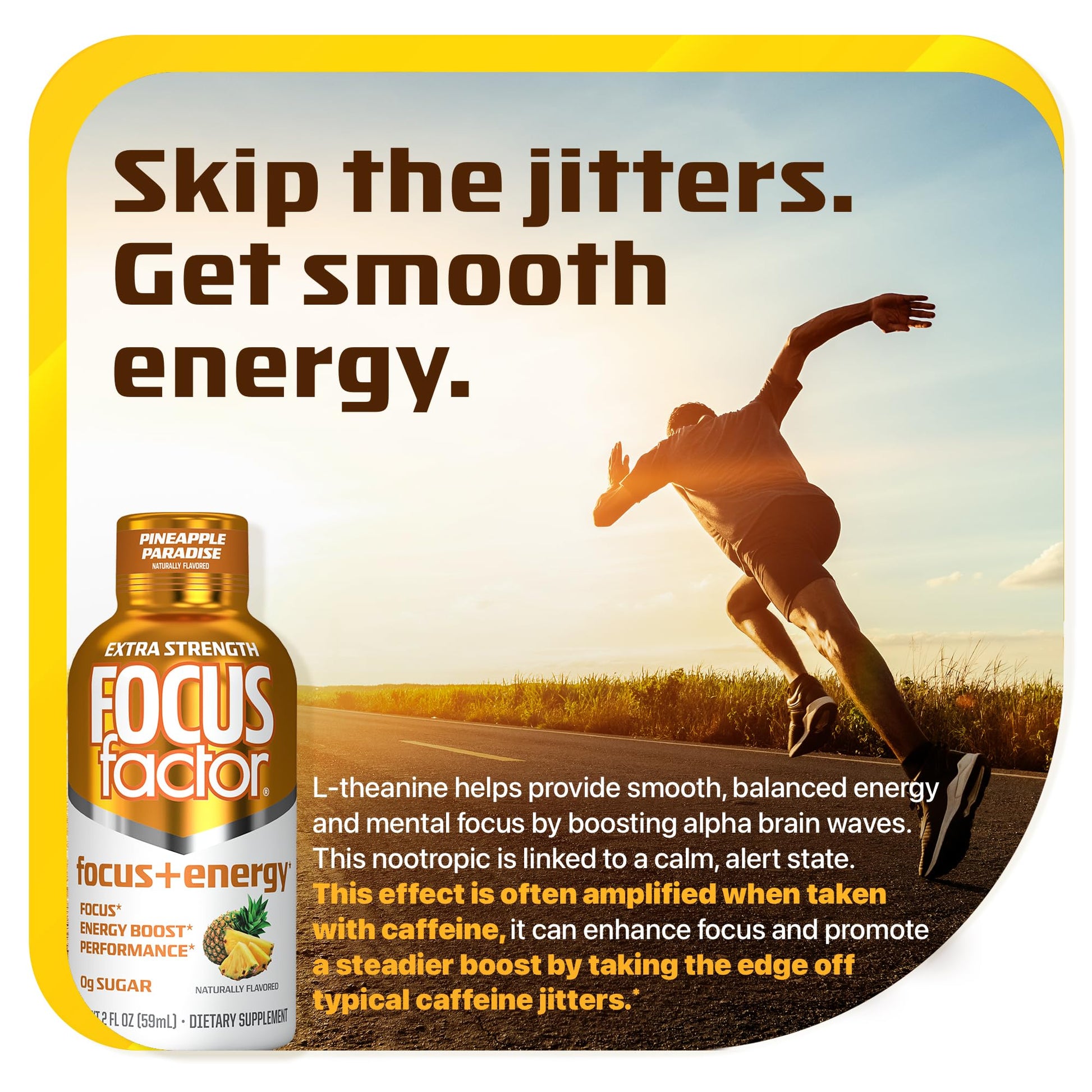 Focus Factor Extra Strength Focus + Energy Shots - 12 x 2oz Bottles (Pineapple Paradise Flavor) - Powered by Nootropics with Caffeine, L-Theanine, Ginkgo, Bacopa, L-Tyrosine, Alpha GPC Focus Factor uk supplements
