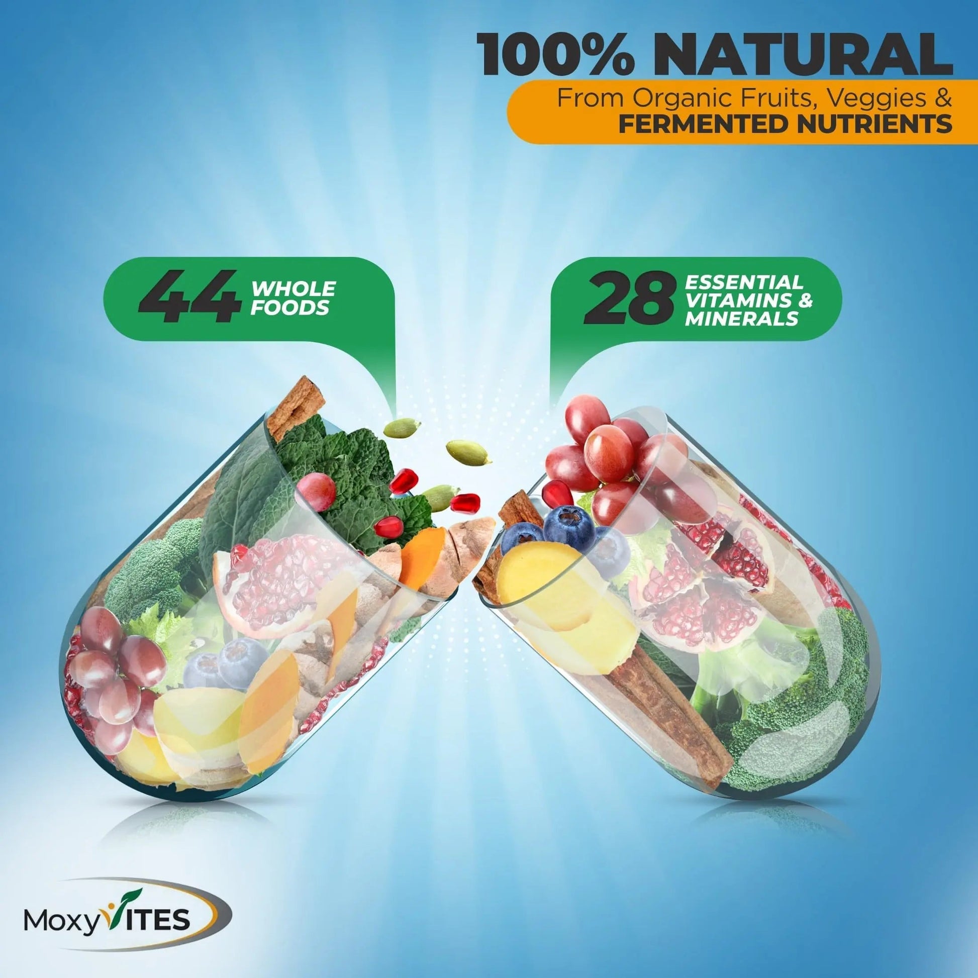 Methylated Mens Multivitamins - Daily Mens Vitamins with 44 Organic Whole Food - Multivitamin for Men with Iron & Fermented Nutrients MoxyVites uk supplements