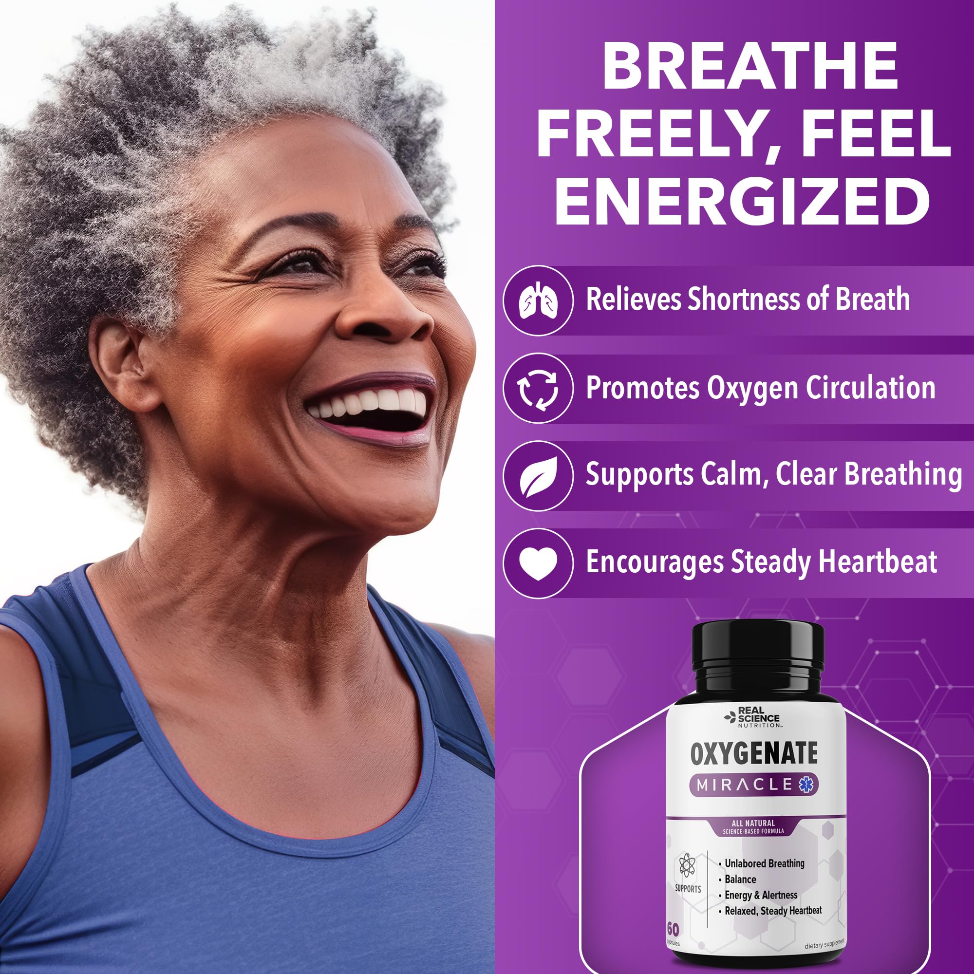 Real Science Oxygenate Miracle – Daily Lung & Circulation Support Supplement for Breathing Comfort and Energy – Supports Respiratory Function and Overall Wellness, 60 Caps Real Science Nutrition uk supplements