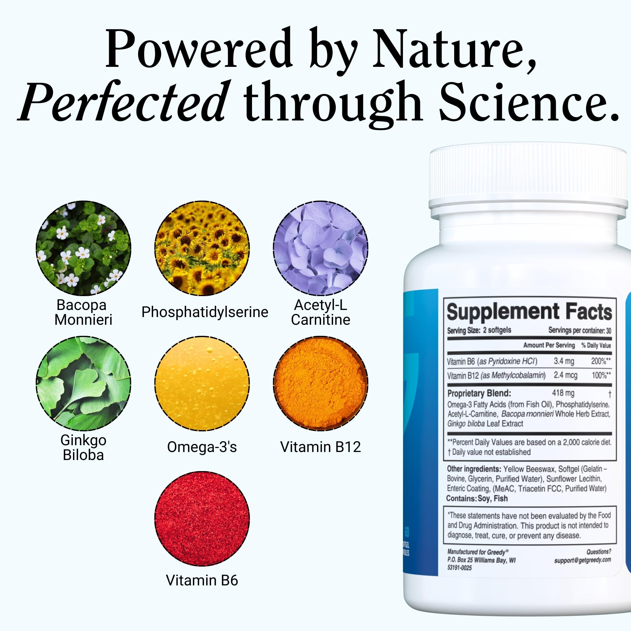 Essential Brain Health Supplements Nootropic for Memory and Focus – for Adults with NanoCap® Technology, Phosphatidylserine, Bacopa, Ginkgo Biloba, Omega 3, B6, B12, 60 Softgels by Greedy® Nutrition Platinum Health uk supplements