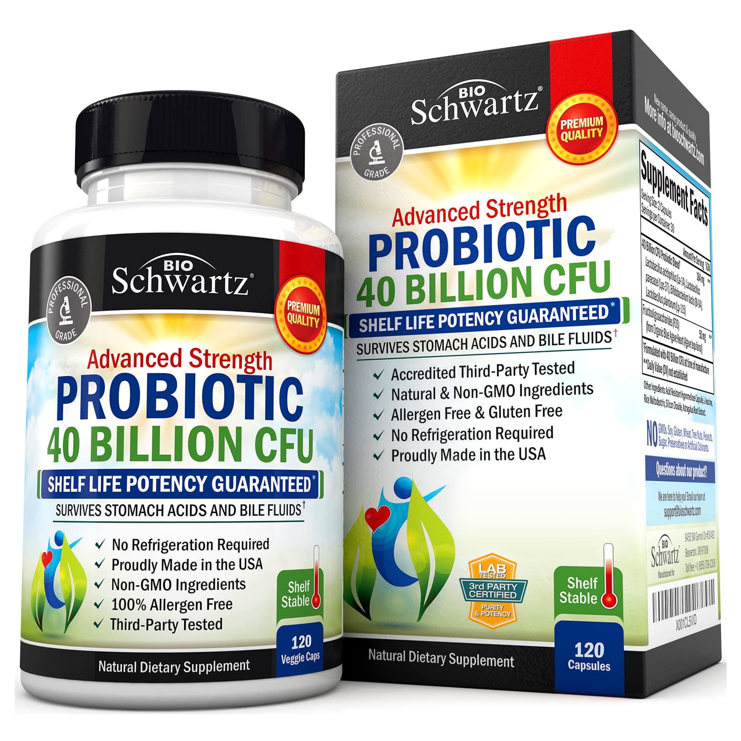 Daily Probiotic Supplement 40 Billion CFU - Gut Health Complex with Astragalus BioSchwartz uk supplements