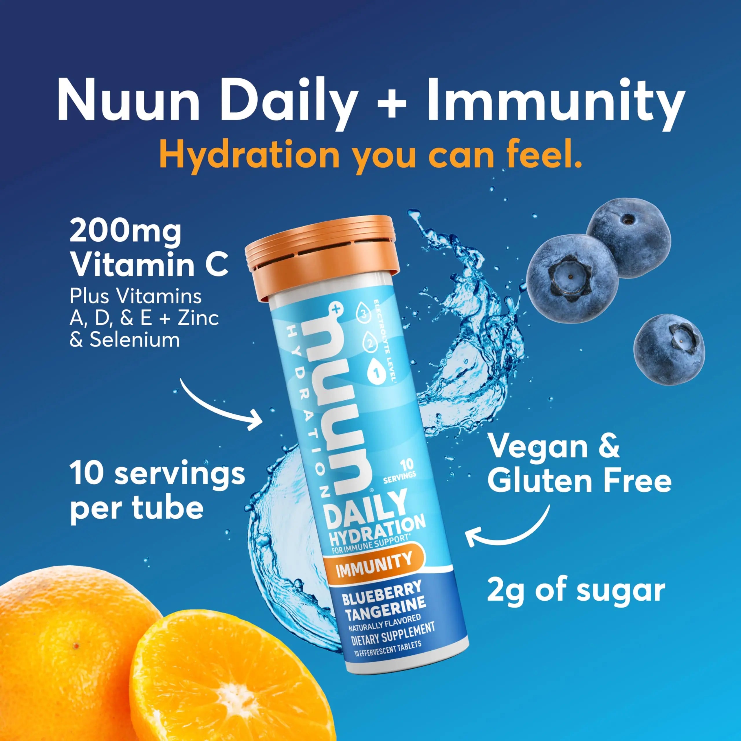 Nuun Immunity Electrolyte Tablets with Vitamin D, C, E, & A, Ginger, Elderberry, Magnesium & 4 Other Essential Electrolytes, Vegan, Blueberry Tangerine & Orange Citrus, 4 Pack (40 Servings Total) Nuun uk supplements
