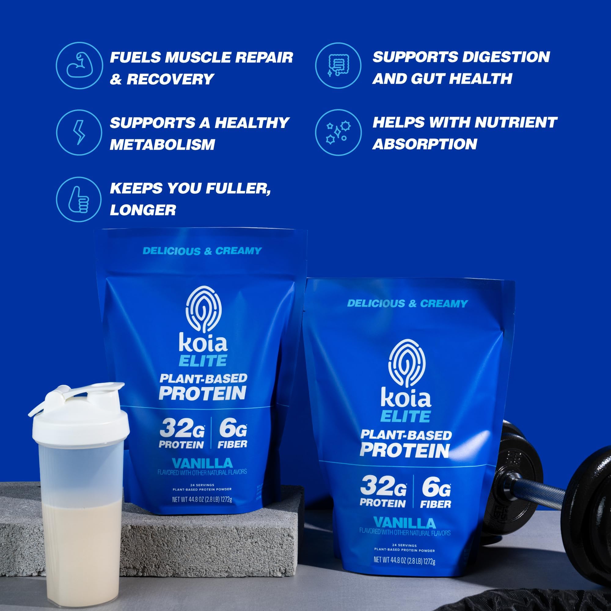 Koia Plant Based Protein Elite Powder, Vanilla, 32g Protein, 4g Sugar, 6g Prebiotic Fiber, Pre & Post Workout, 21 Vitamins & Minerals, Dairy-Free, Gluten-Free, Non-GMO, 24 Servings, 44.8 Oz Koia uk supplements