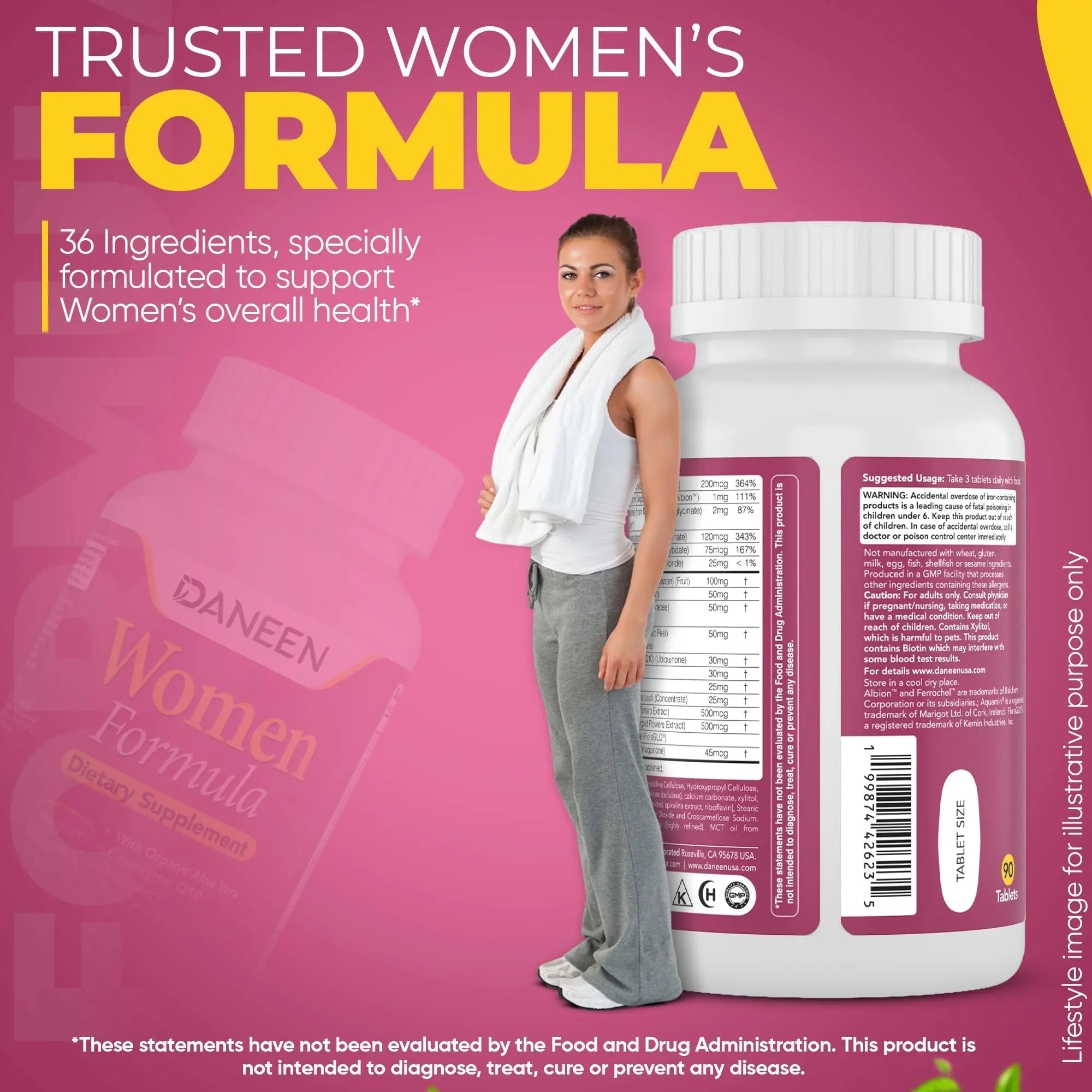 DANEEN Daily Multivitamin for Women - 36 Essential Ingredients - 90 Tablets - Vitamins for Women Multivitamin DANEEN uk supplements
