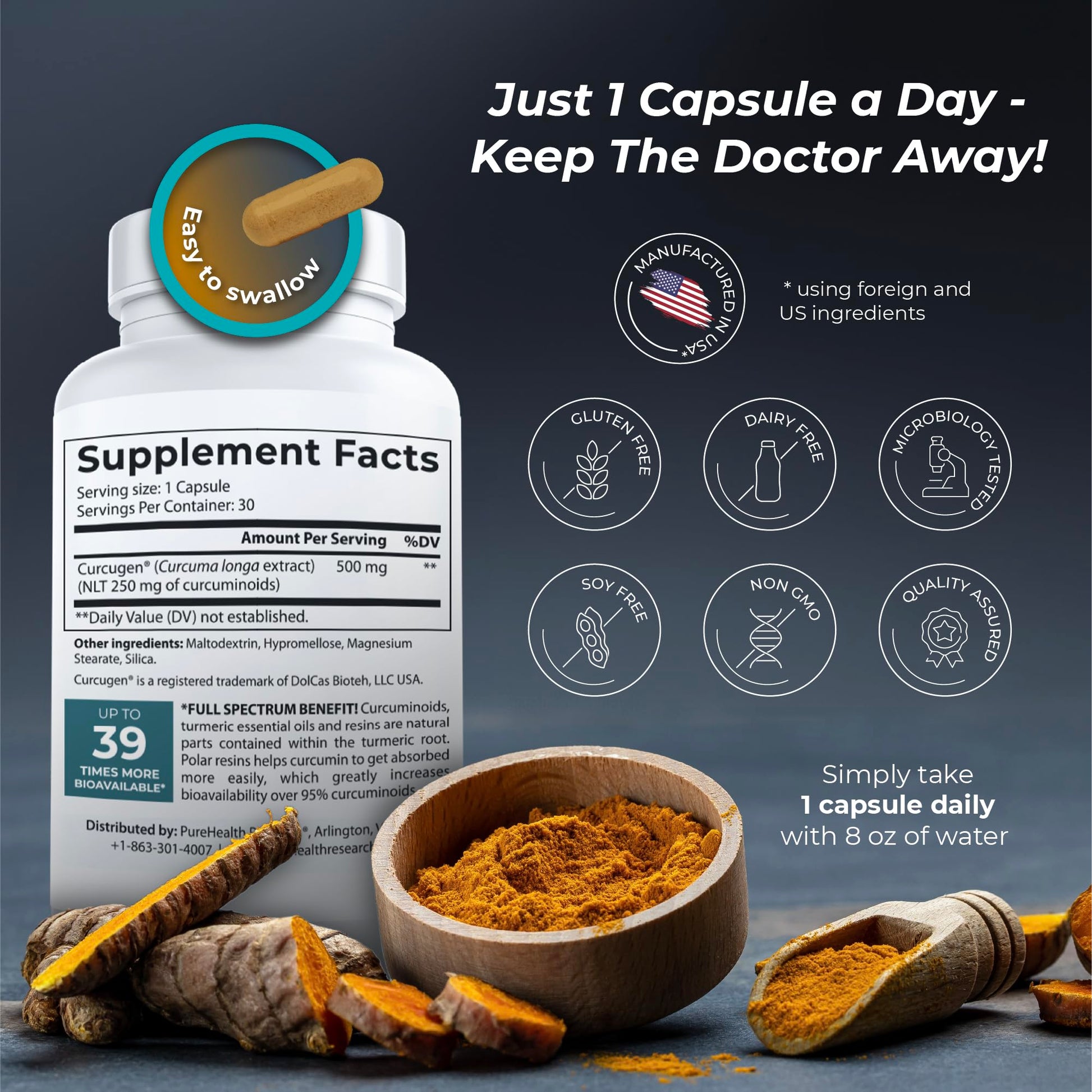 PUREHEALTH RESEARCH Curcumin Extract - High Absorption Turmeric Supplement for Robust Immune Support - Joint Support for Overworked Joints and Muscles - Powered by Curcugen x39 Bioavailable - 1 Bottle PUREHEALTH RESEARCH uk supplements