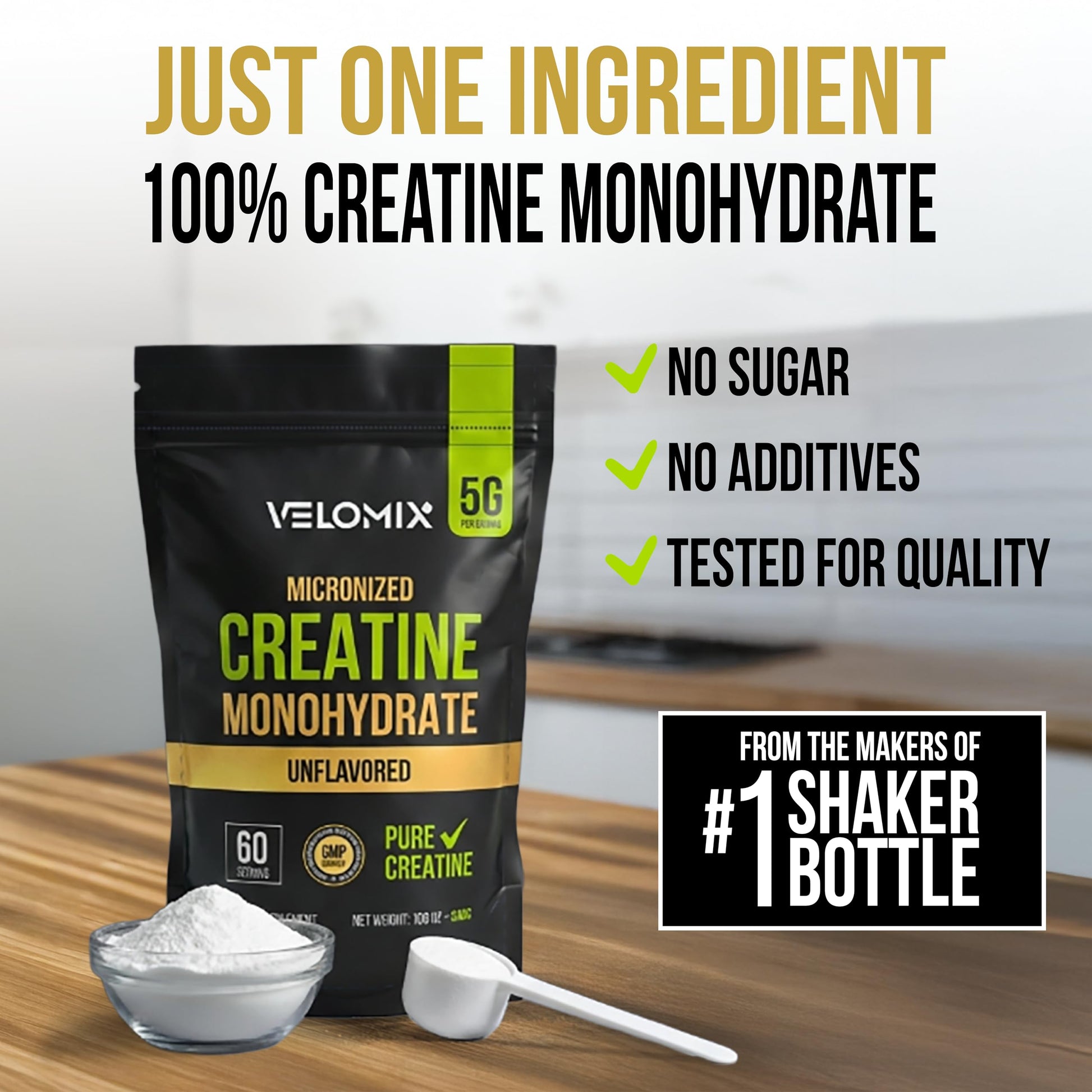 VELOMIX Micronized Creatine Monohydrate Powder - 100% Pure Creatine Powder Unflavored and Easy to Mix | Supports Muscle Growth, Recovery, and Strength | 5000mg Per Serv (5g) - 60 Servings VELOMIX uk supplements
