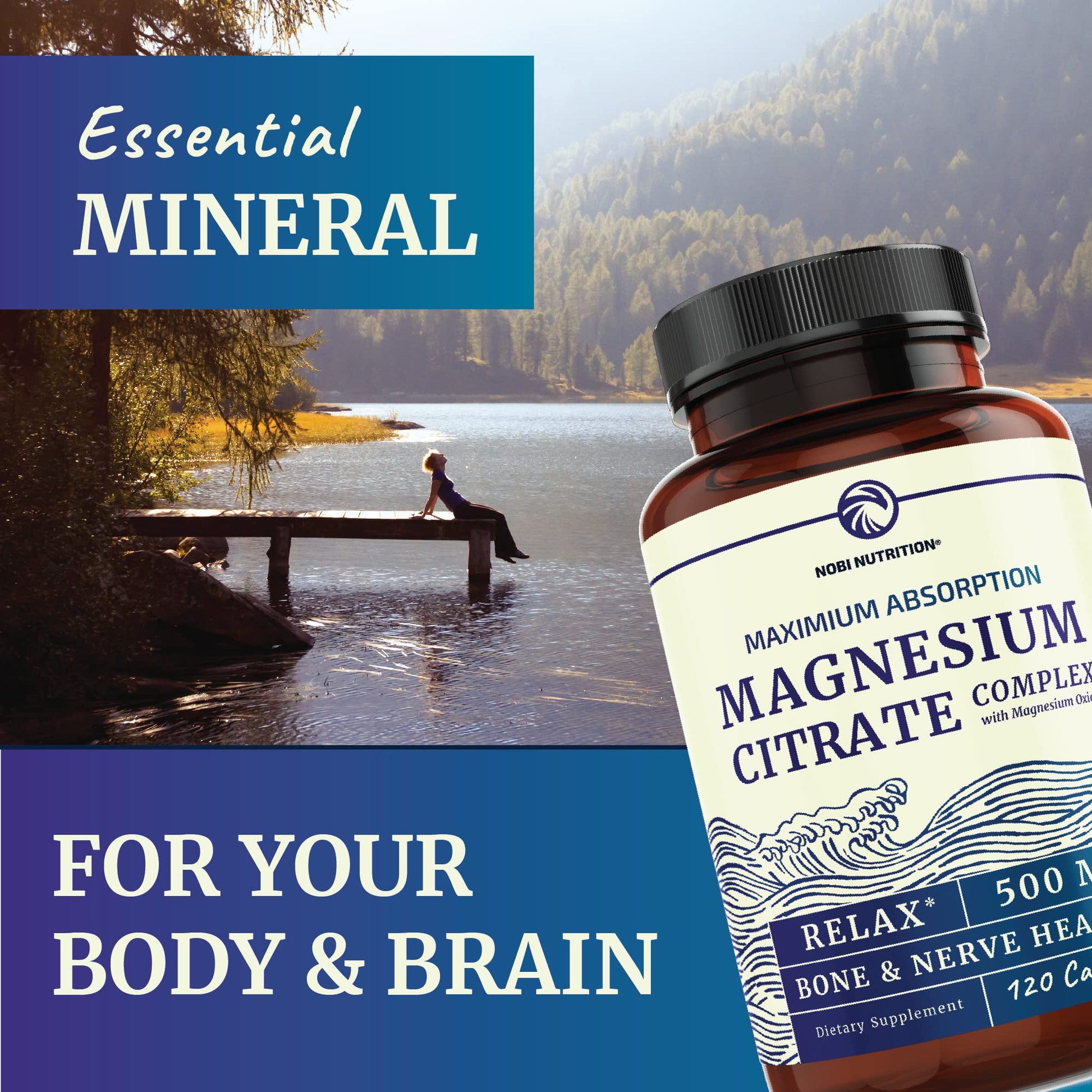 Magnesium Citrate Complex 500 MG for Calm, Relaxation, Constipation & Digestion Nobi Nutrition uk supplements