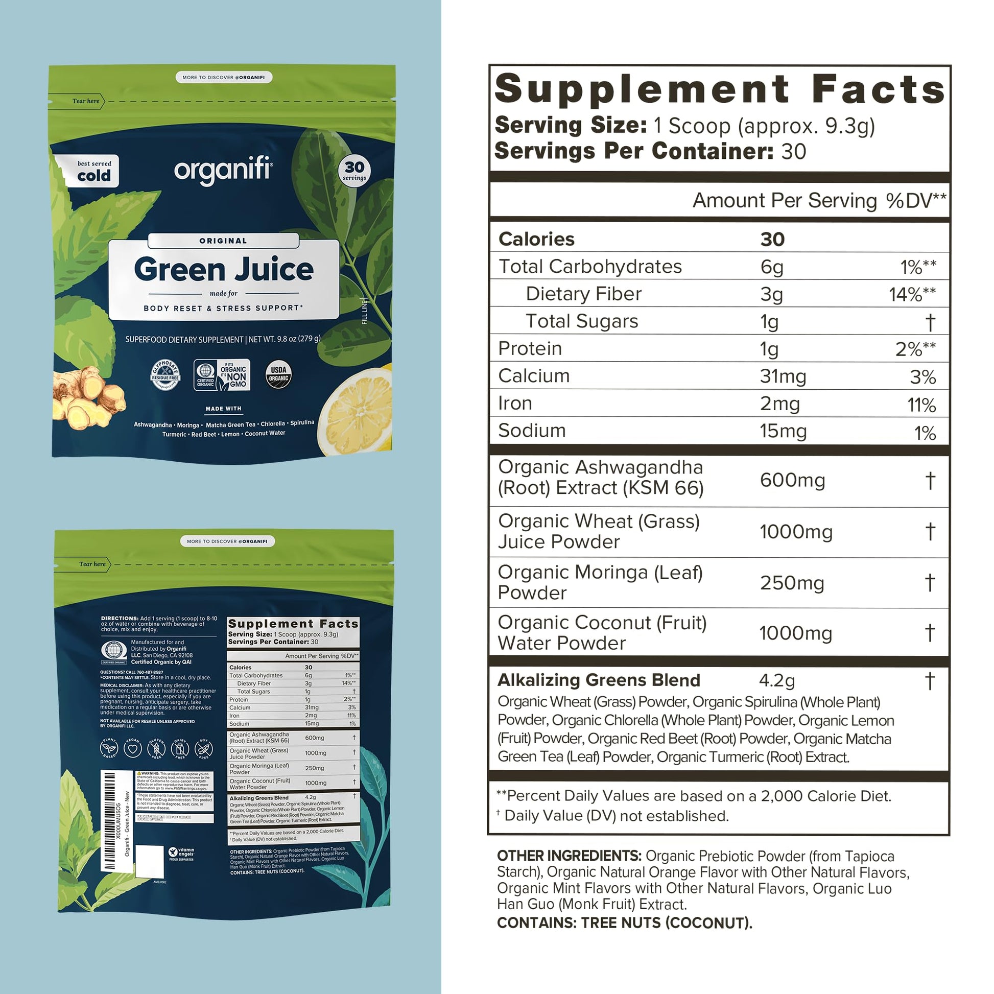 Organifi Green Juice - Powder Supplement with Organic Spirulina, Ashwagandha Organifi uk supplements