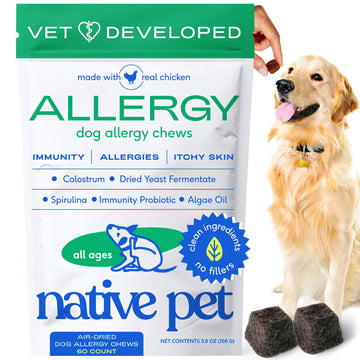Native Pet Dog Allergy Chews - Dog Allergy Relief for Medium Breeds - Supports Seasonal Itch Relief, Healthy Immune Function & Reduces Sneezing - Colostrum, Spirulina, & Probiotics - 30 Days Supply Native Pet uk supplements