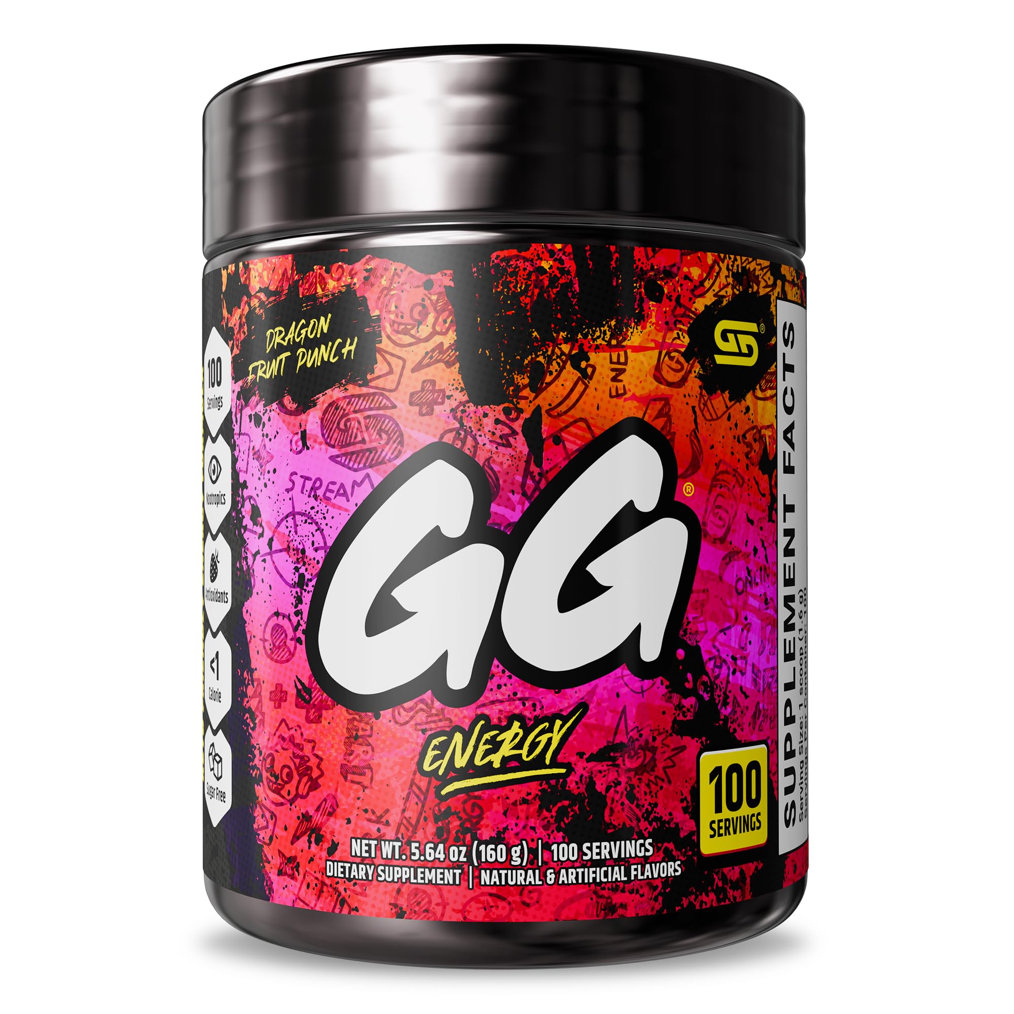 Gamer Supps GG Energy - Dragonfruit Punch (100 Servings) - Keto Friendly Gaming Energy and Nootropic Blend, Sugar Free + Organic Caffeine + Vitamins, Powder Drink Gamer Supps uk supplements