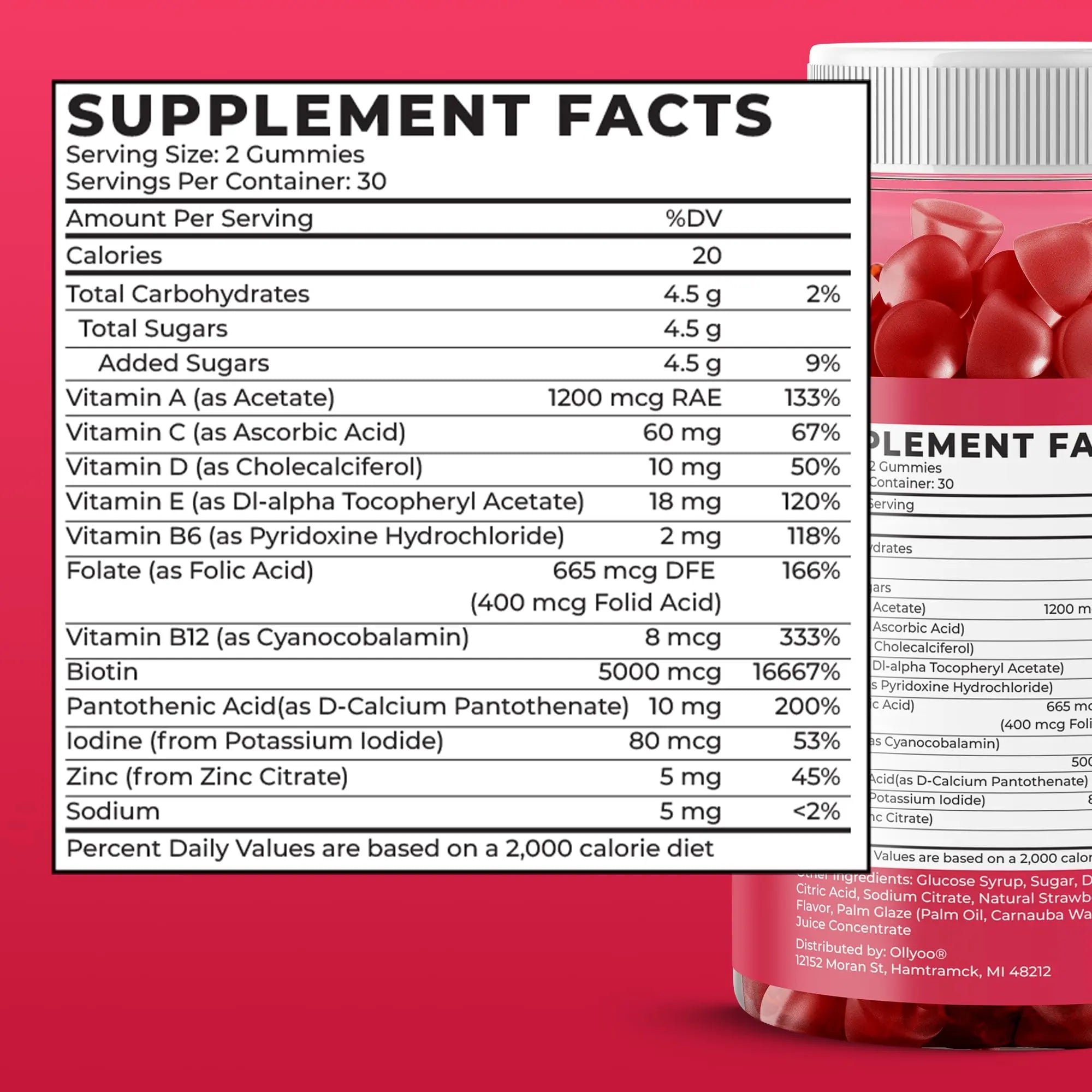 Ollyoo Multivitamin Gummies for Adults | Cherry & Strawberry Flavor | Great Source of Vitamin A & Essential Nutrients | Ollyoo uk supplements