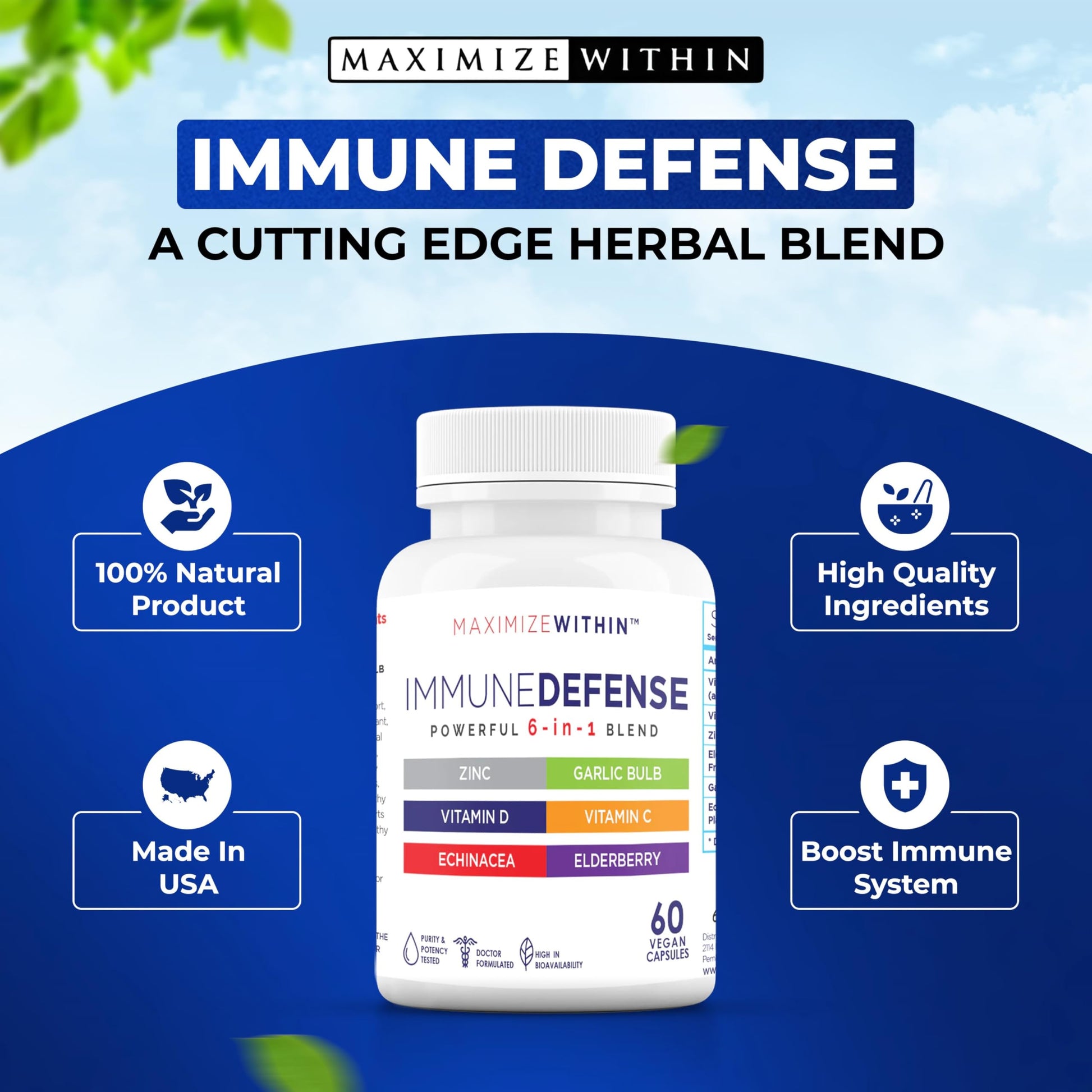 Maximum Slim Powerful 6-in-1 Immune Support Supplement with Zinc, Vitamin C, Elderberry, Vitamin D, Echinacea, & Garlic, 60 Count Maximum Slim uk supplements