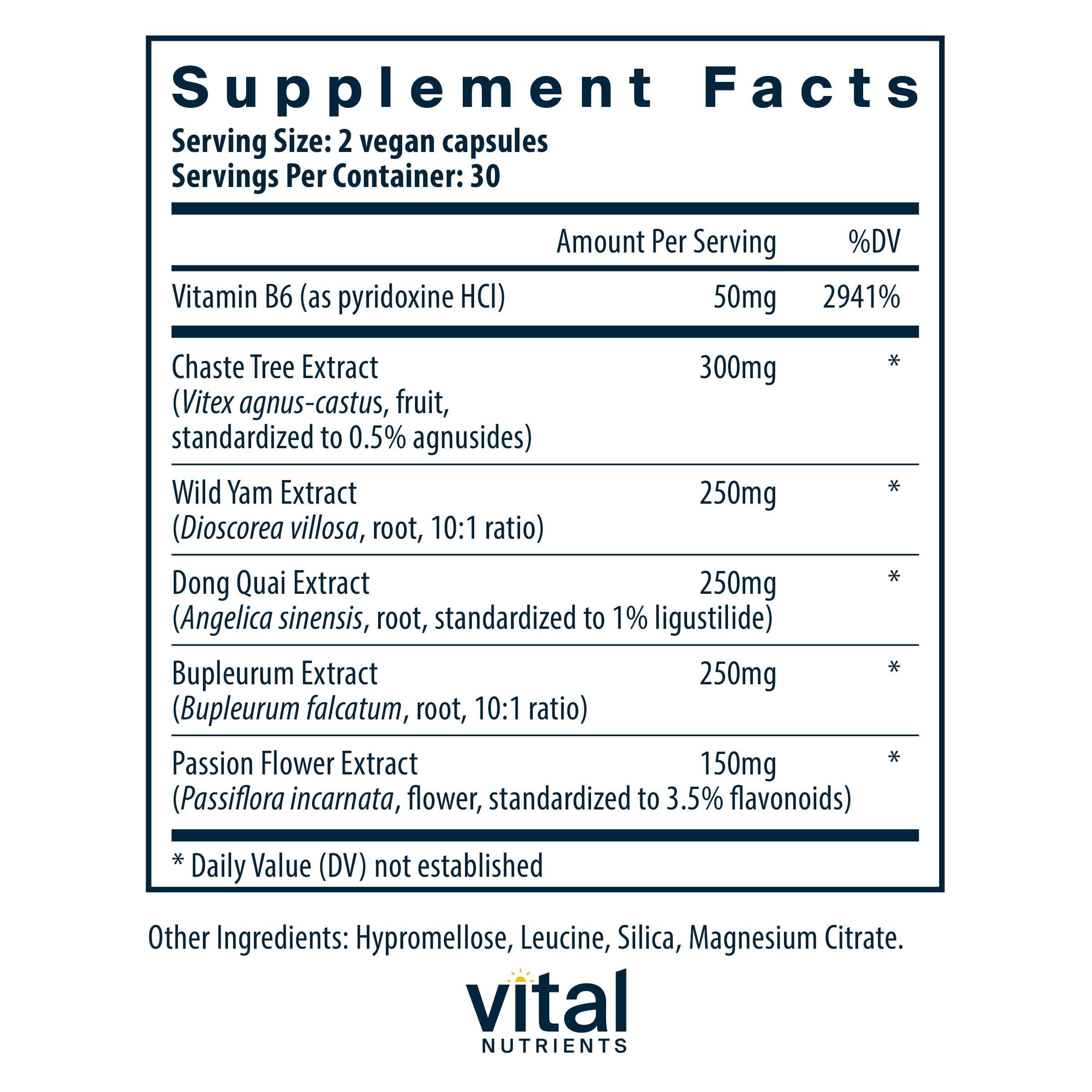 Vital Nutrients PMS Support - Vitex Berry & Passionflower Extract for Premenstrual Support & Hormone Balance* - Vitamin B6 PMS Supplements - Gluten, Dairy, Soy Free - Non-GMO - 60 Capsules Vital Nutrients uk supplements