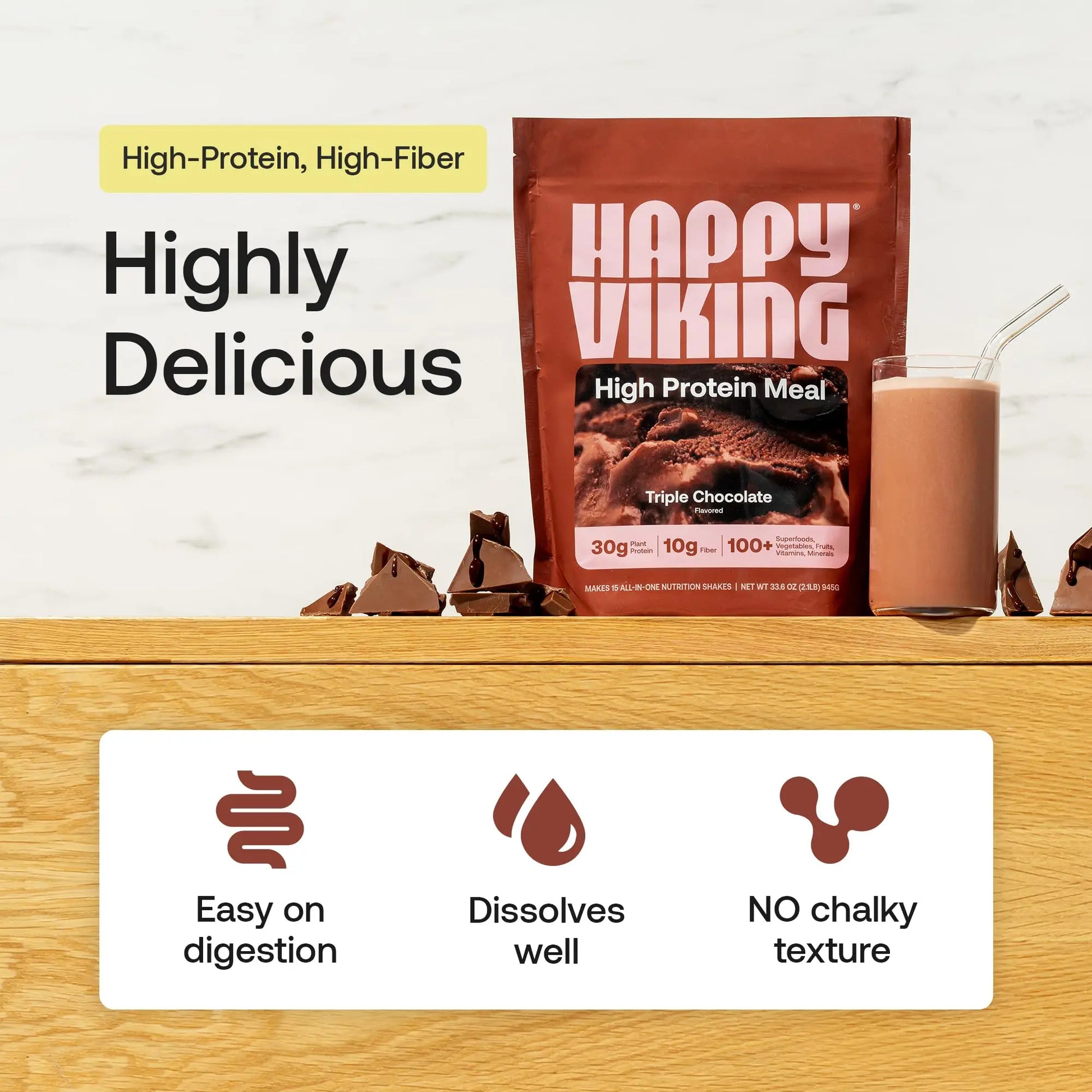 Happy Viking Plant-Based Protein Powder +100 Superfoods Chocolate Meal Replacement Shake, Created by Venus Williams, 30g Plant Protein, 10g Fiber, Vegan, Gluten-Free, Non-GMO,15 Meals Happy Viking uk supplements