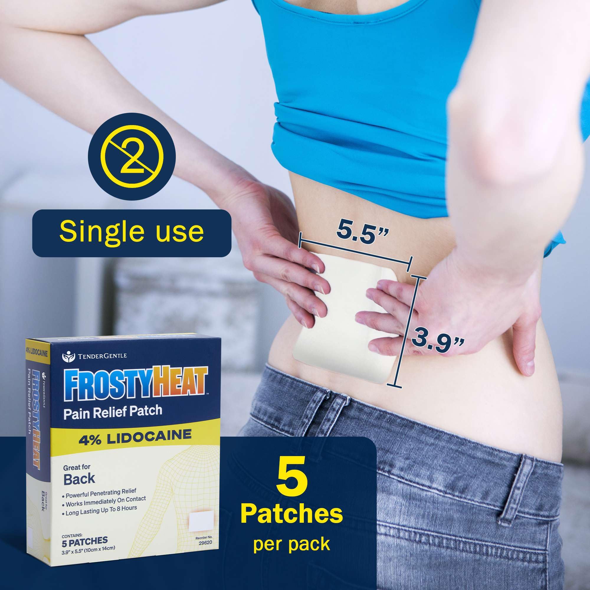 TenderGentle Four Percent Lidocaine Patches - 30 Back Pain Relief Patches with 4% Lidocaine for Aches, Muscle and Joint Discomfort - 3.9" x 5.5" Back, Shoulder, and Neck Pain Patch TenderGentle uk supplements