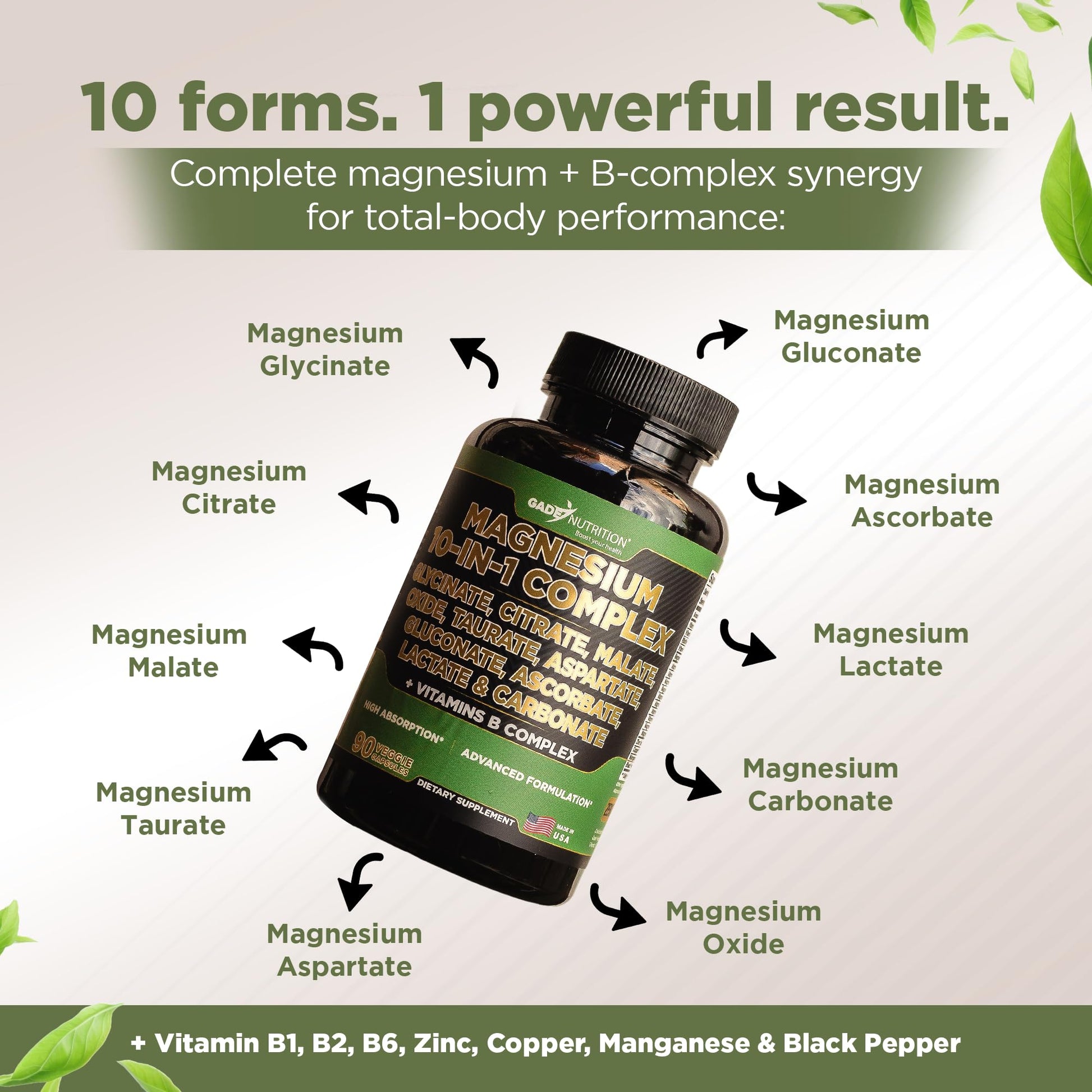 Gade Nutrition Magnesium Complex 10 in 1 - Glycinate, Citrate, Malate, Oxide, Taurate, Aspartate, Gluconate Ascorbate Lactate Carbonate Zinc Copper Manganese & Vitamins 90 Count GADE NUTRITION BOOST YOUR HEALTH uk supplements
