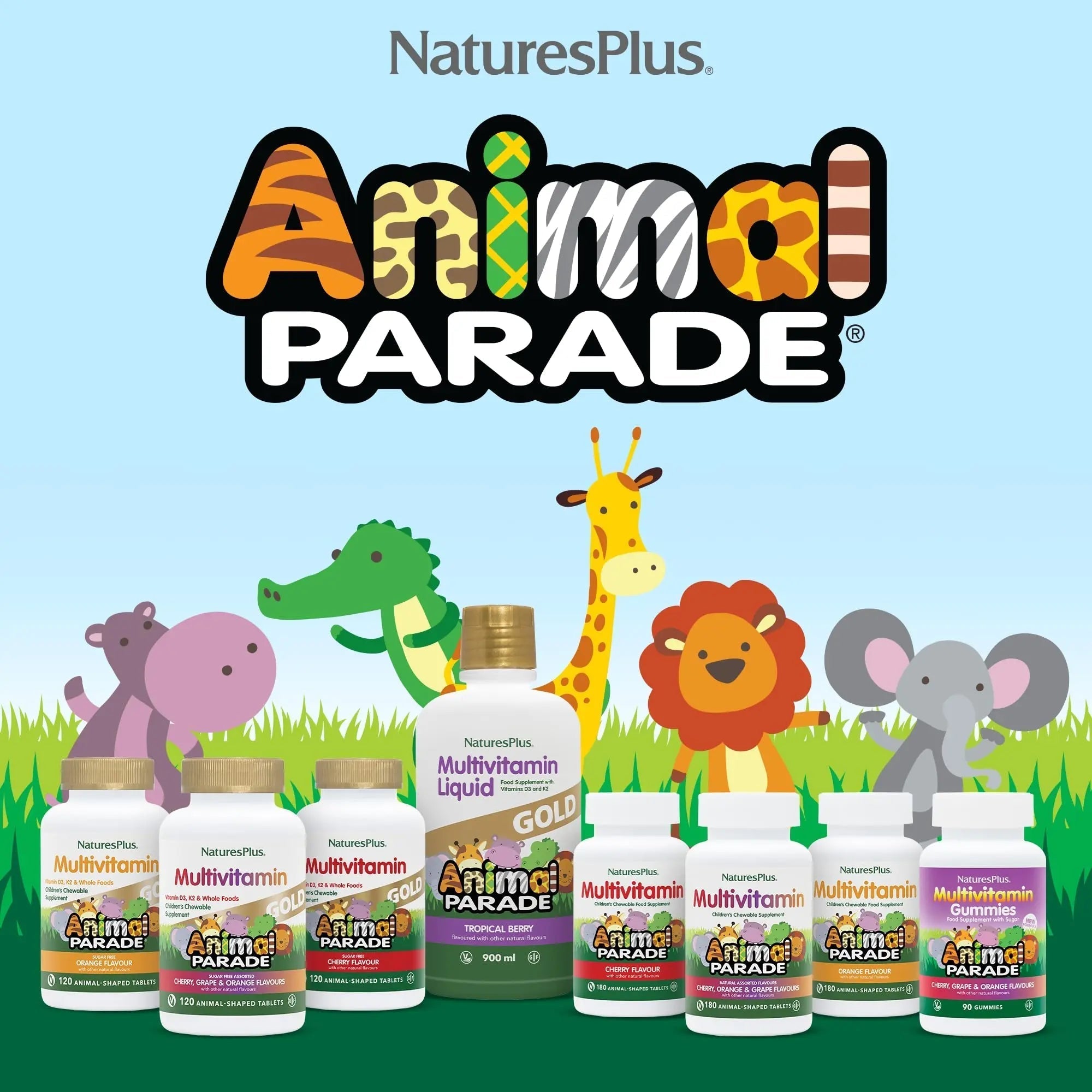 NaturesPlus Animal Parade Multivitamin Children's Gummies - 90 Count - Assorted Cherry, Grape & Orange Flavors NaturesPlus uk supplements
