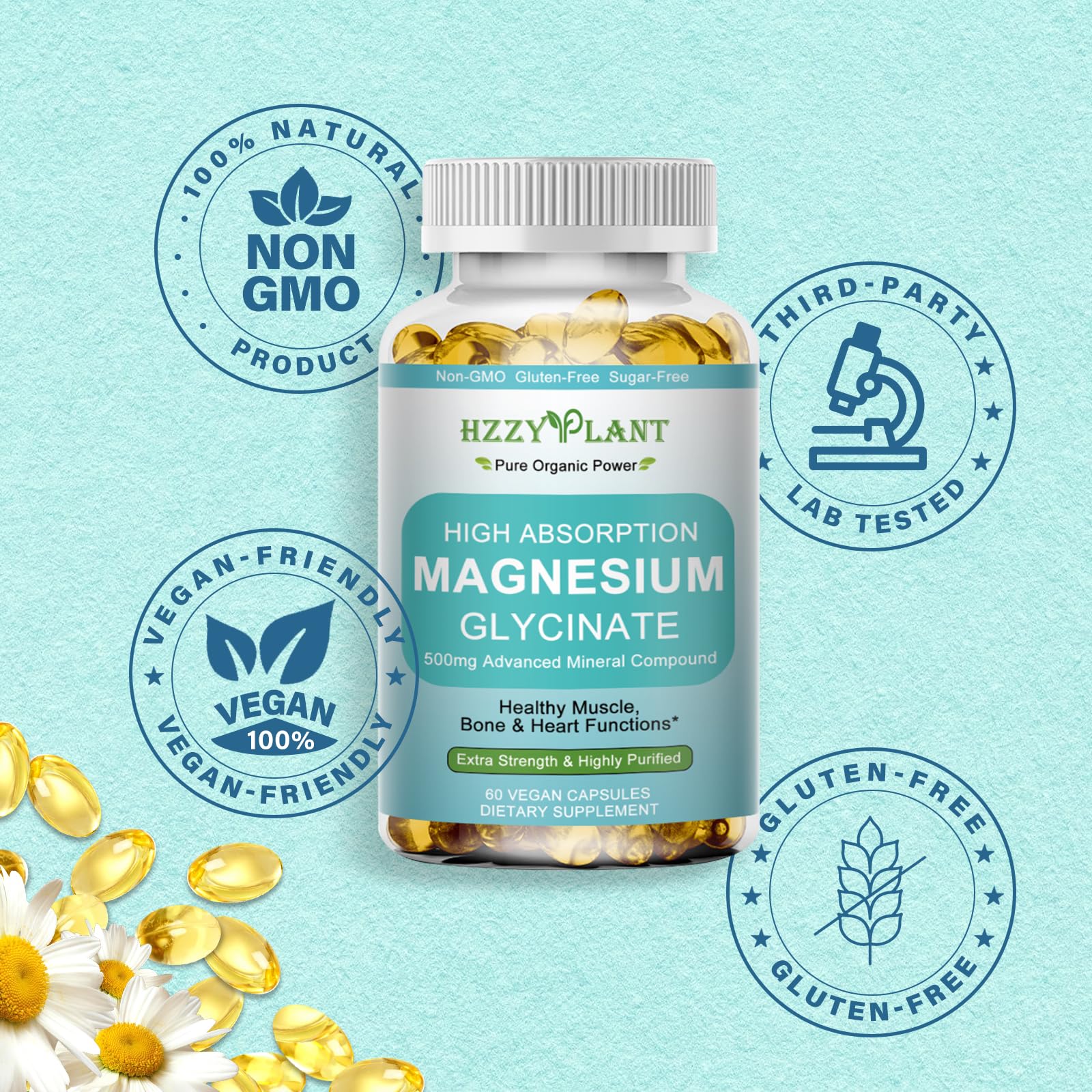 Magnesium Glycinate 500mg Softgels, High Absorption Magnesium Supplement Softgel Capsules for Muscle, Heart, Sleep & Bone Support, Stress Relief, Nerve Health & Metabolism, Non-GMO, 2 Month Supply HZZYPLANT uk supplements