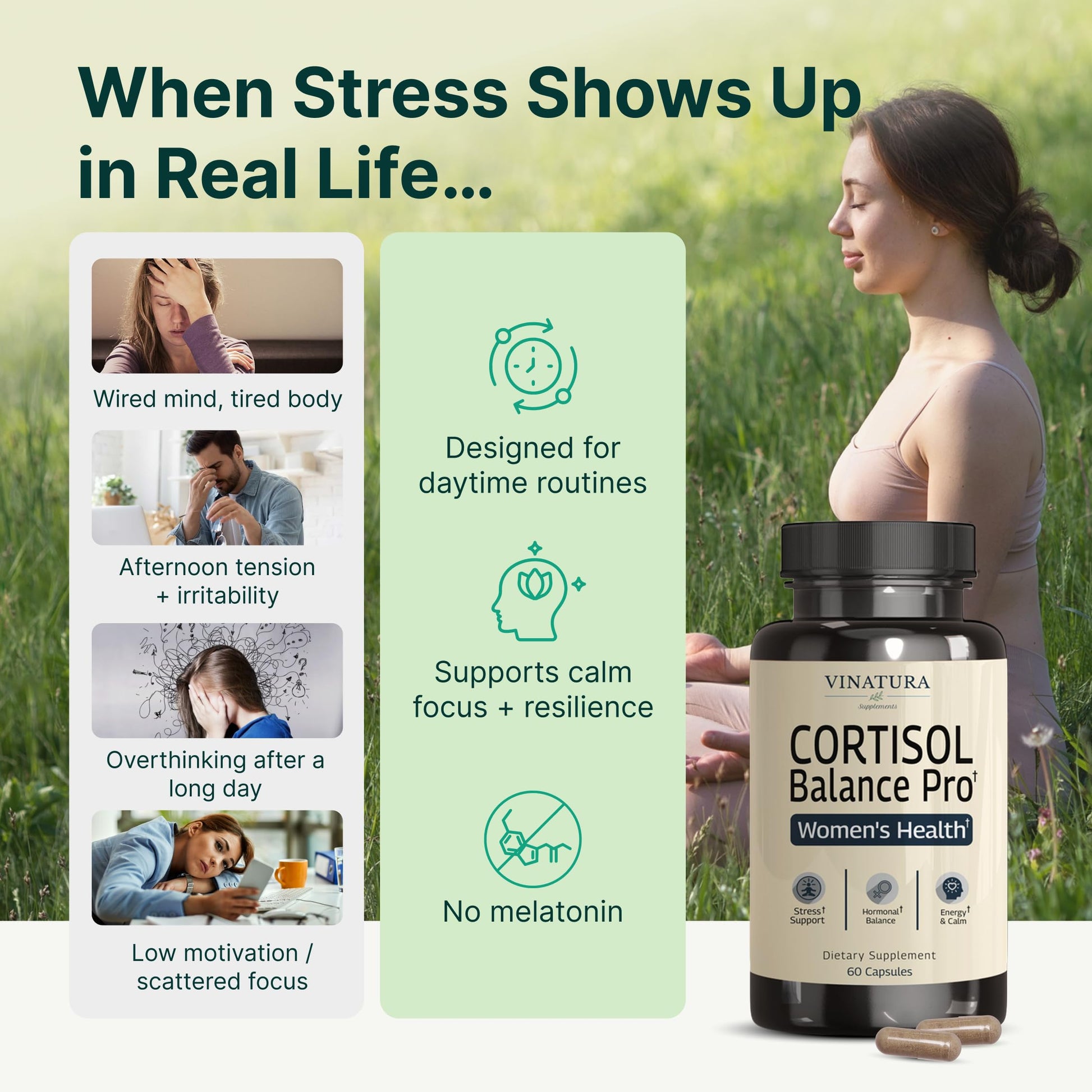 VINATURA Cortisol Supplements for Women - Cortisol Detox and Management - Adrenal Support, Stress Support, 60 Vegan Capsules VINATURA uk supplements