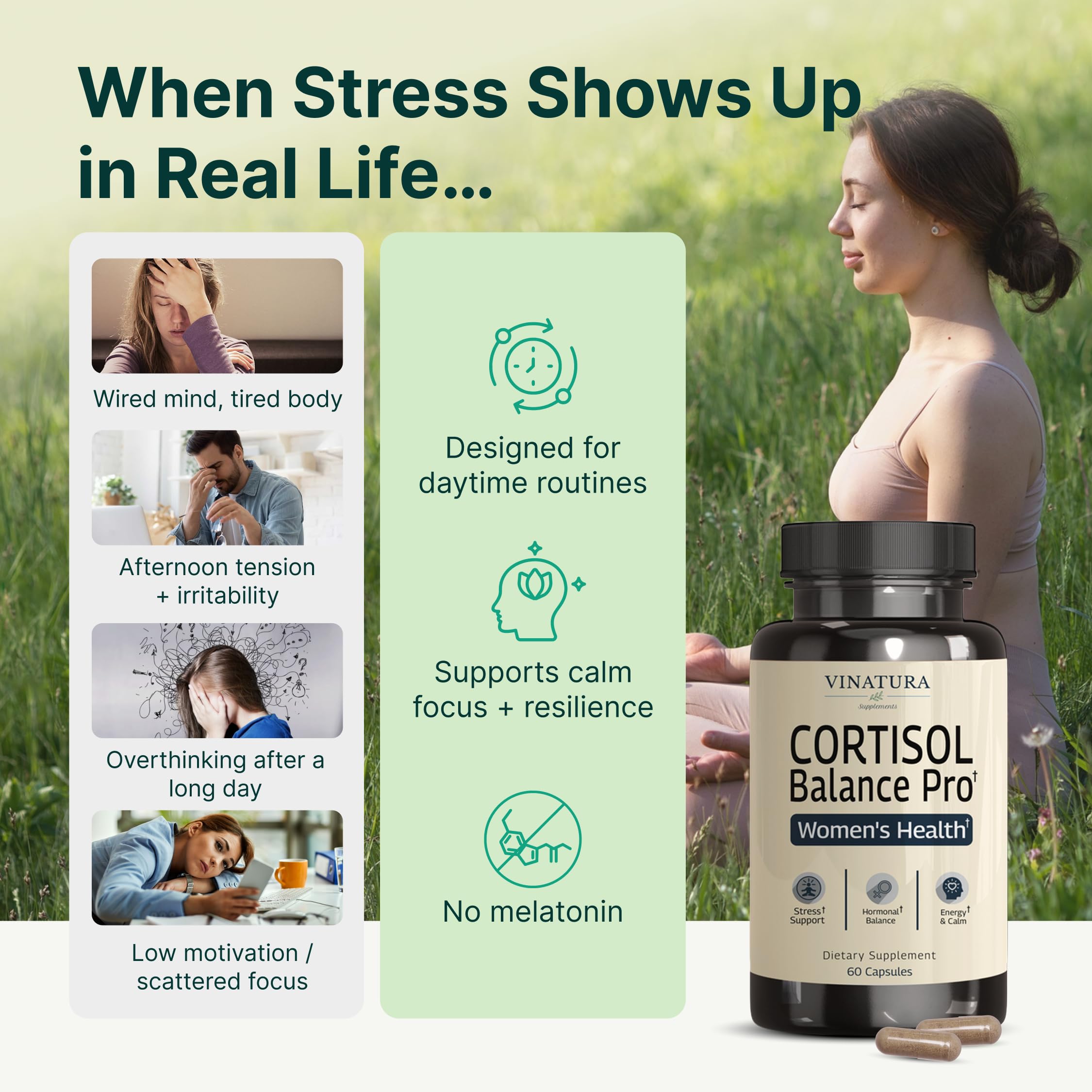 VINATURA Cortisol Supplements for Women - Cortisol Detox and Management - Adrenal Support, Stress Support, 60 Vegan Capsules VINATURA uk supplements