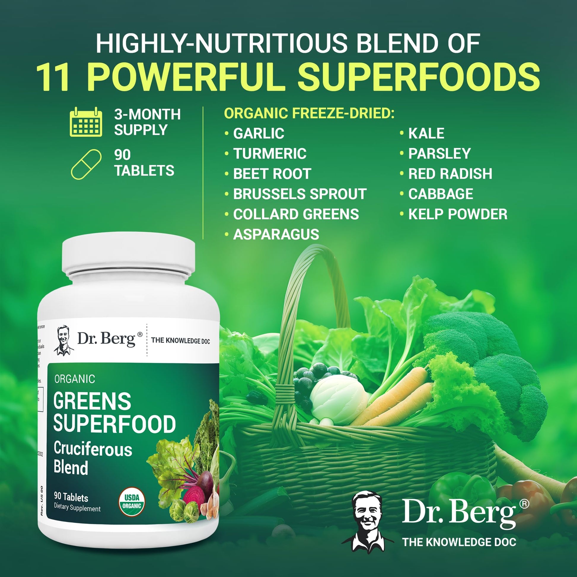 Dr. Berg's Greens Superfood Cruciferous Vegetable Tablets - Vegetable Supplements Dr. Berg Nutritionals uk supplements