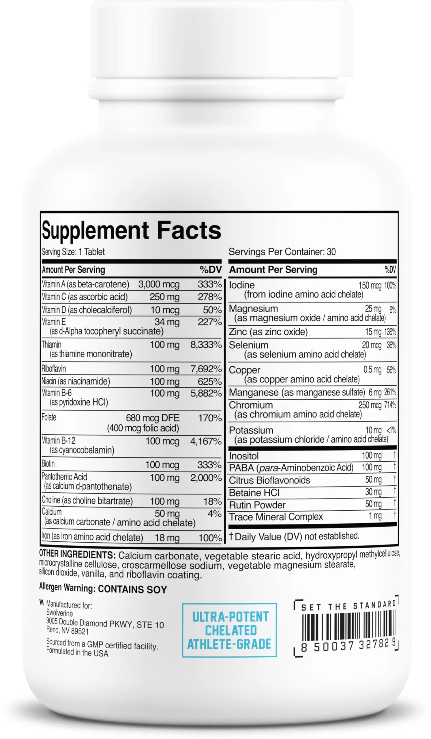 Swolverine Multivitamin | for Men & Women – High Potency Daily Vitamins with B-Complex, Antioxidants, Minerals, Inositol & PABA Swolverine uk supplements