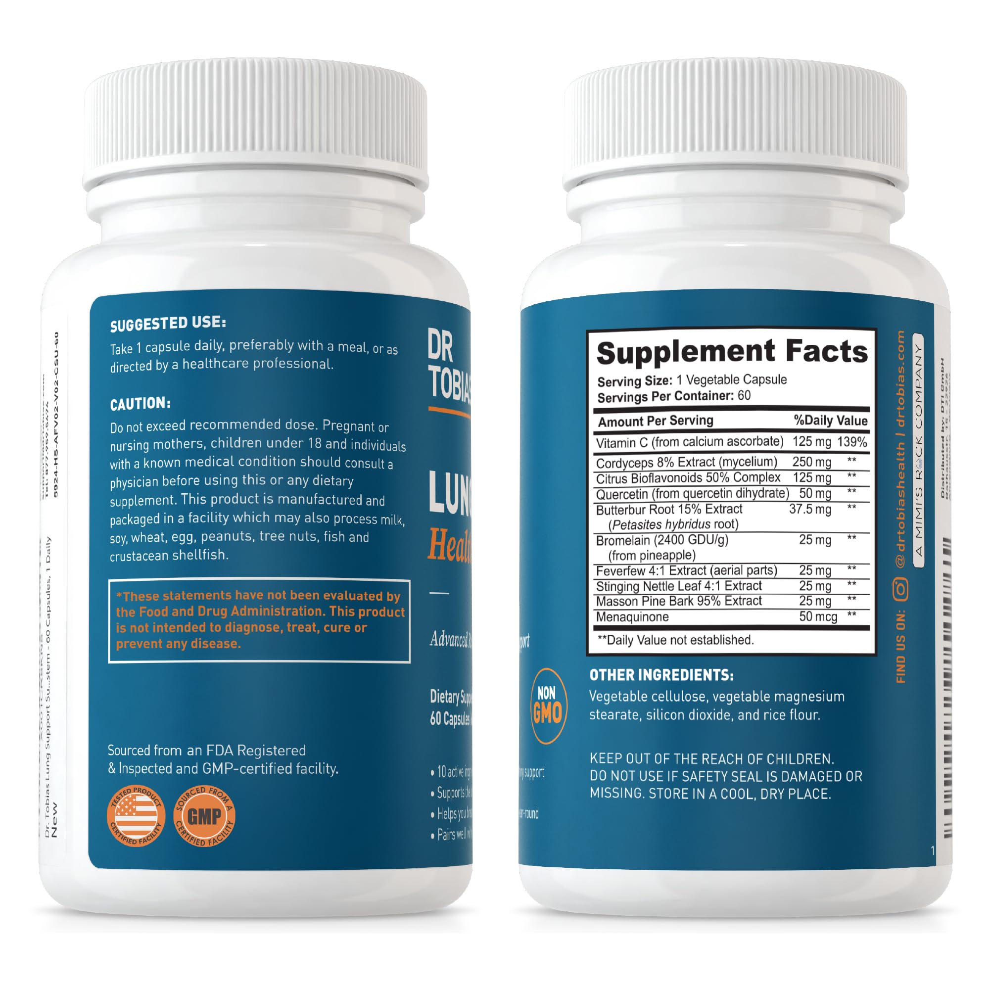 Dr. Tobias Lung Health, Lung Support Supplement with Vitamin C, Butterbur, Quercetin Dr. Tobias uk supplements