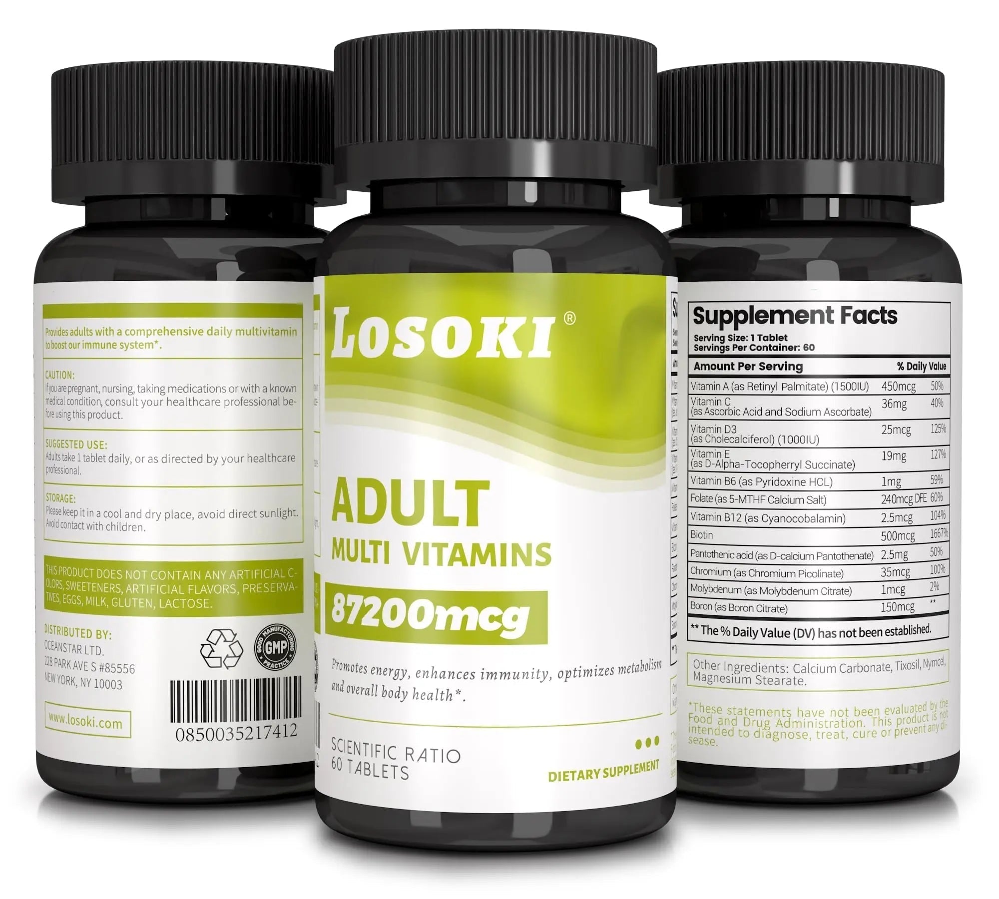 Losoki Adult Multi Vitamins - Comprehensive Daily Multivitamin Supplement for Men and Women - 60 Tablets for Enhanced Energy Losoki uk supplements