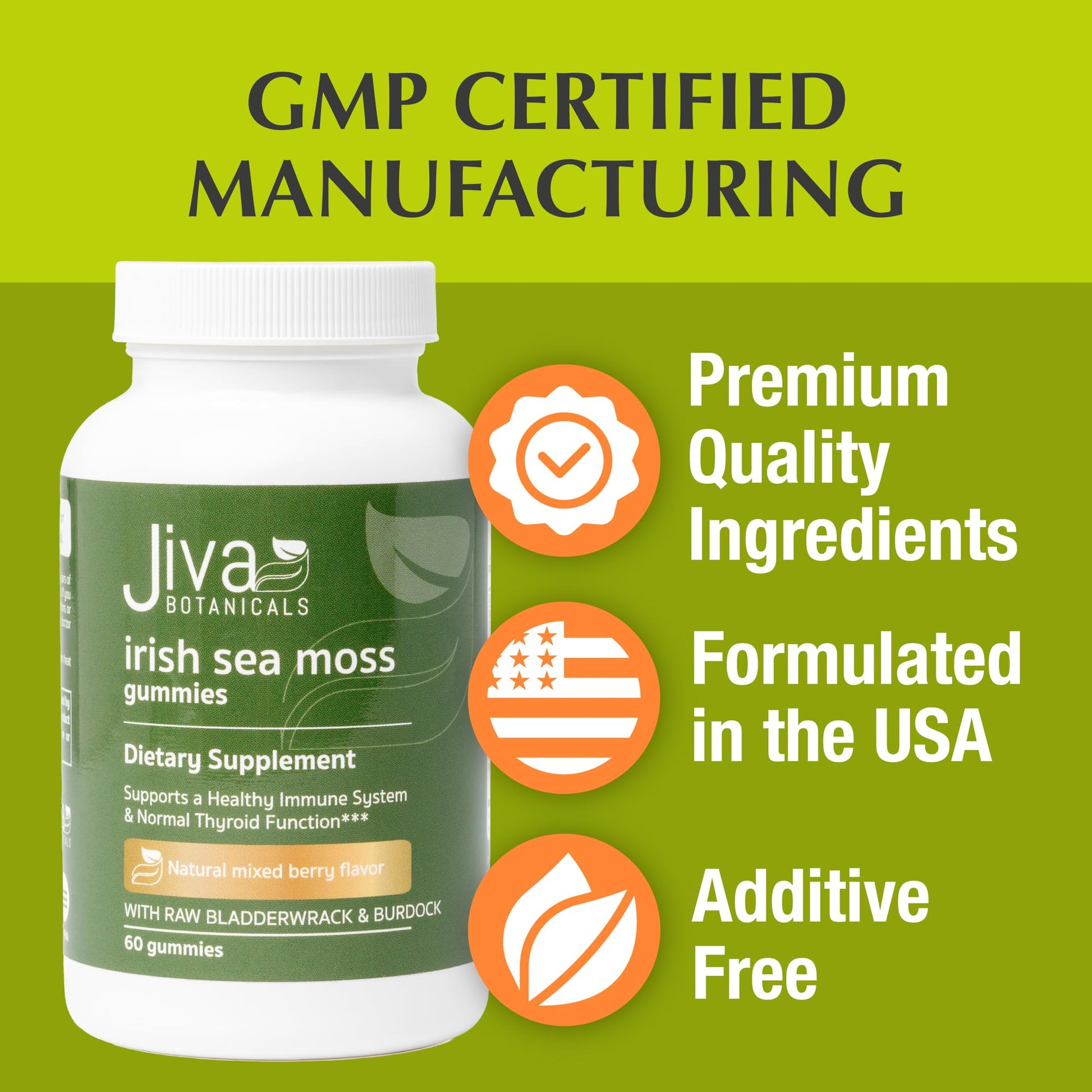 Jiva Botanicals - Irish Sea Moss Gummies with Bladderwrack & Burdock Root 3000mg Jiva Botanicals uk supplements