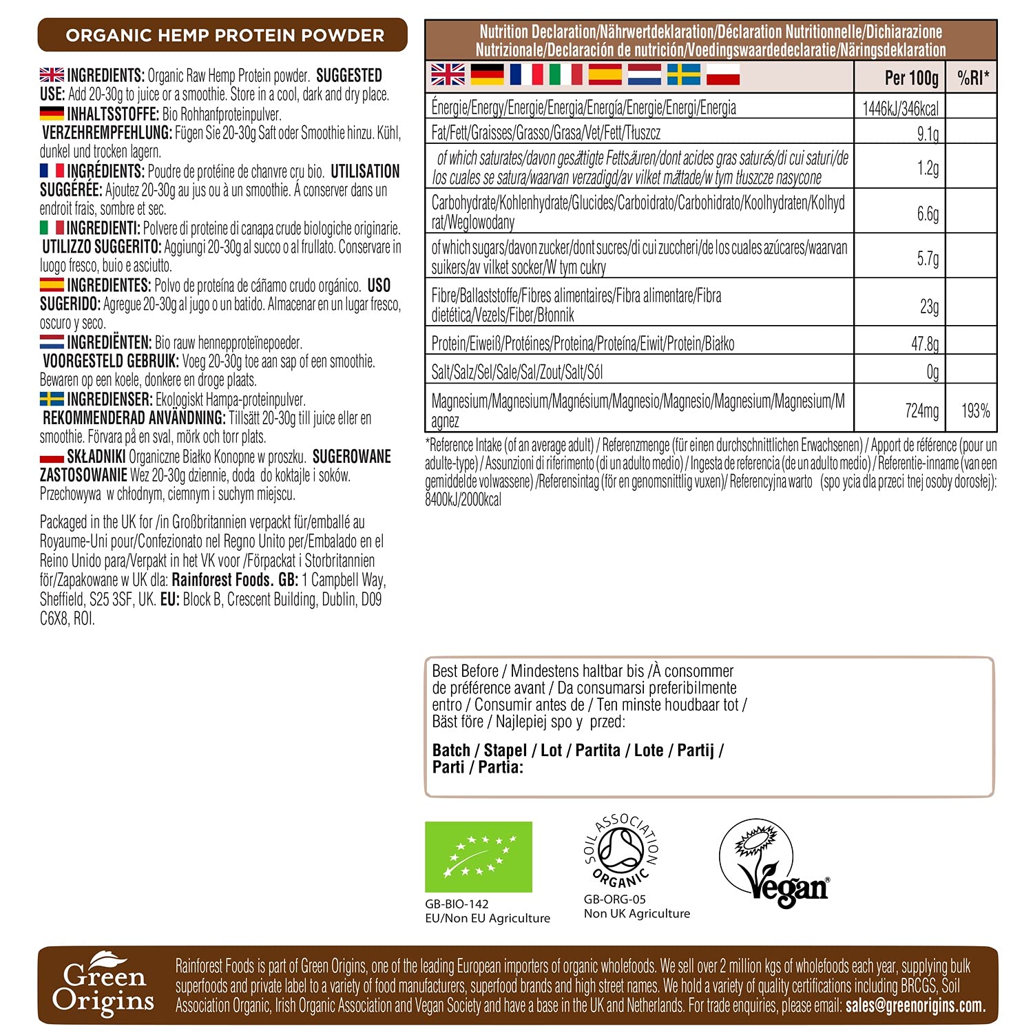 Rainforest Foods Organic Raw Hemp Protein Powder 900g Rainforest Foods uk supplements