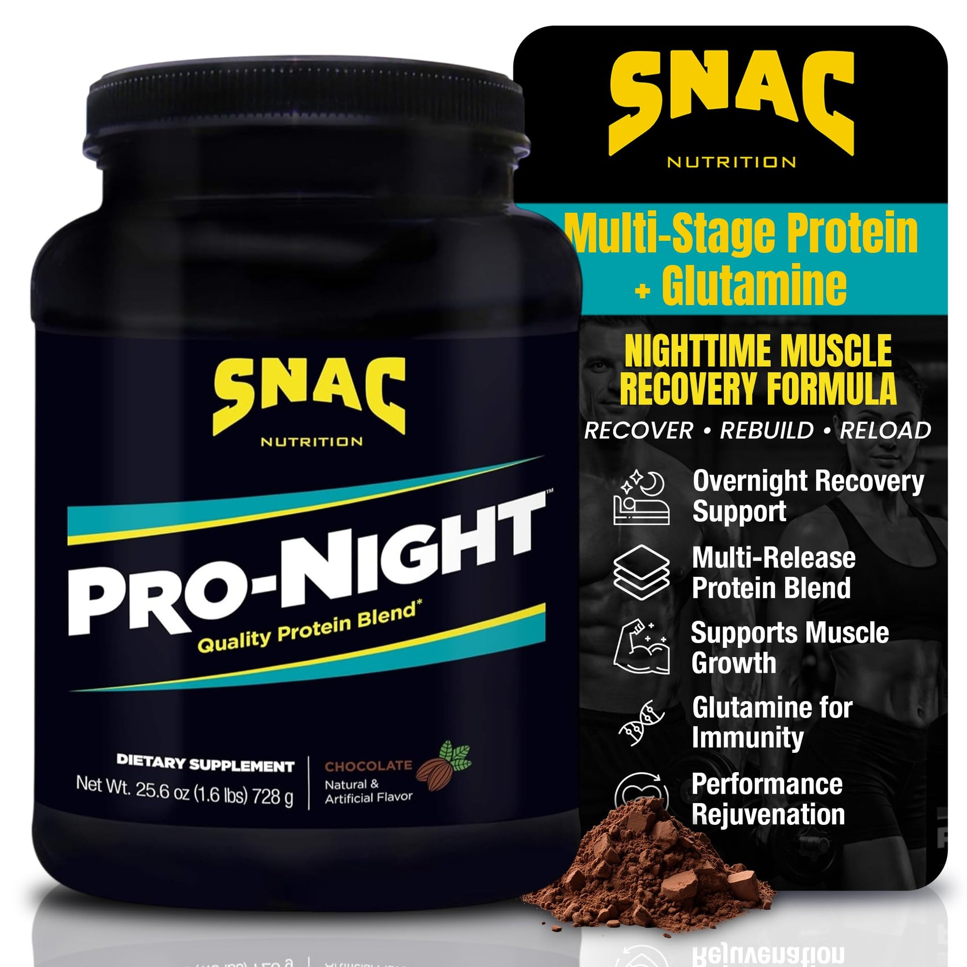SNAC Pro-Night Protein Powder Blend - Quality Protein Powder for Men and Women, Nighttime Recovery, High Protein Supplement, Supports Muscle Repair, 26g Protein per Serving, Chocolate Flavor, 1.6 lbs SNAC uk supplements