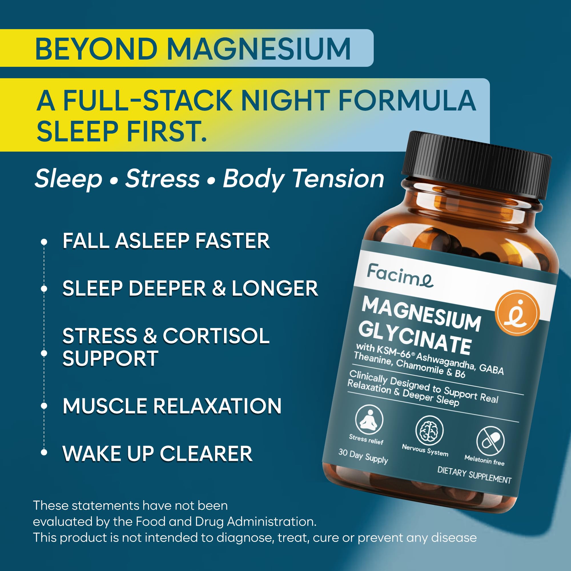 Natural Chelated Magnesium Glycinate Sleep Aid - Melatonin-Free Sleep & Stress Relief with KSM-66 Ashwagandha, GABA, L-Theanine & Chamomile for Muscle Relaxation - Made in USA - 90 Capsules Facime uk supplements