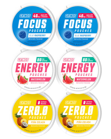 GRINDS Pouches Performance Sampler Pack - Includes Watermelon Energy, Caffeine-Free Piña Colada and Blue Raspberry Nootropic Pouches - Sugar-Free - Zero Calories GRINDS uk supplements