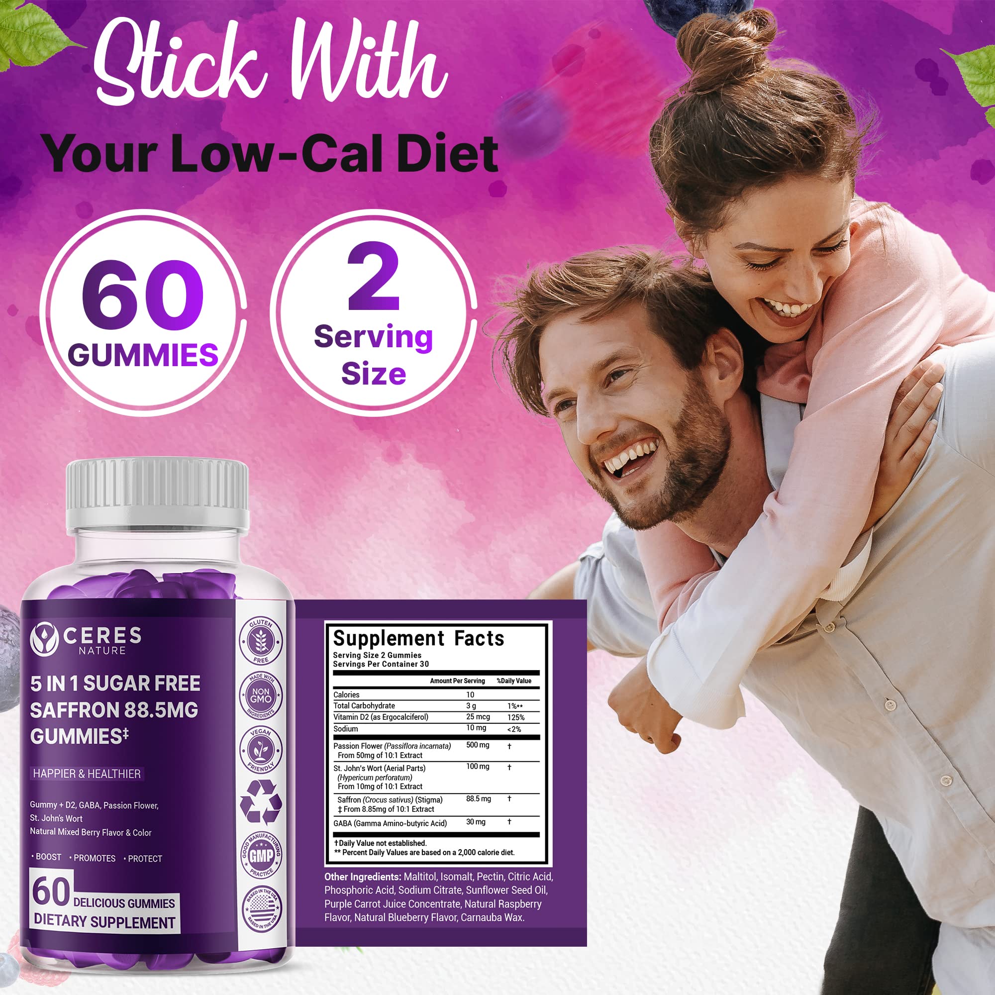 Premium Saffron Extract 88.5mg** Gummy - Appetite Control, Eye Support, Boost Energy Ceres Nature uk supplements