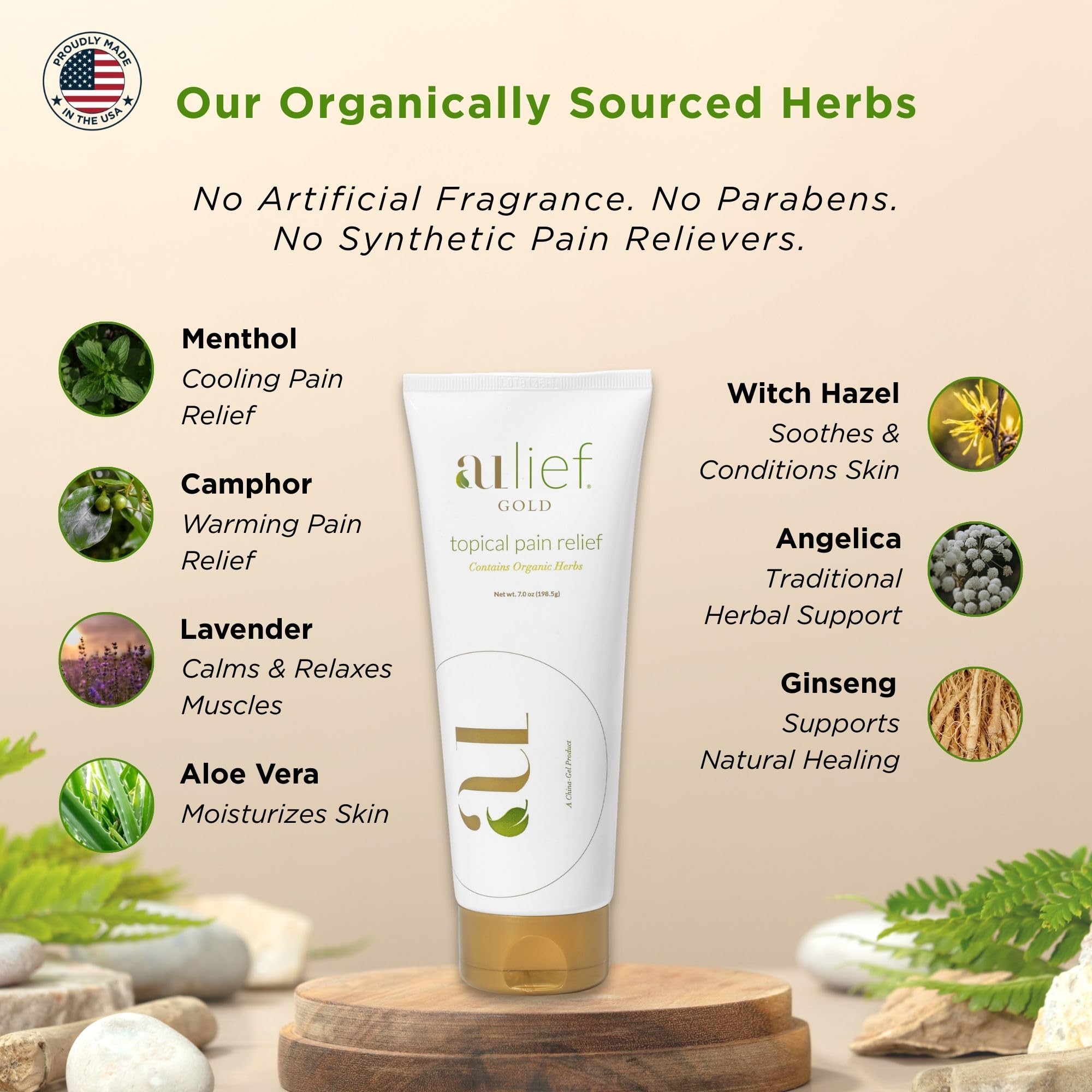 Aulief Gold Natural Pain Relief Cream – Organic Herbal Lotion for Arthritis, Joint Pain & Sore Muscles, Neck, Knee & Back Aches, Premium Organic Natural Pain Reliever, 3.2 Oz Tube Aulief uk supplements