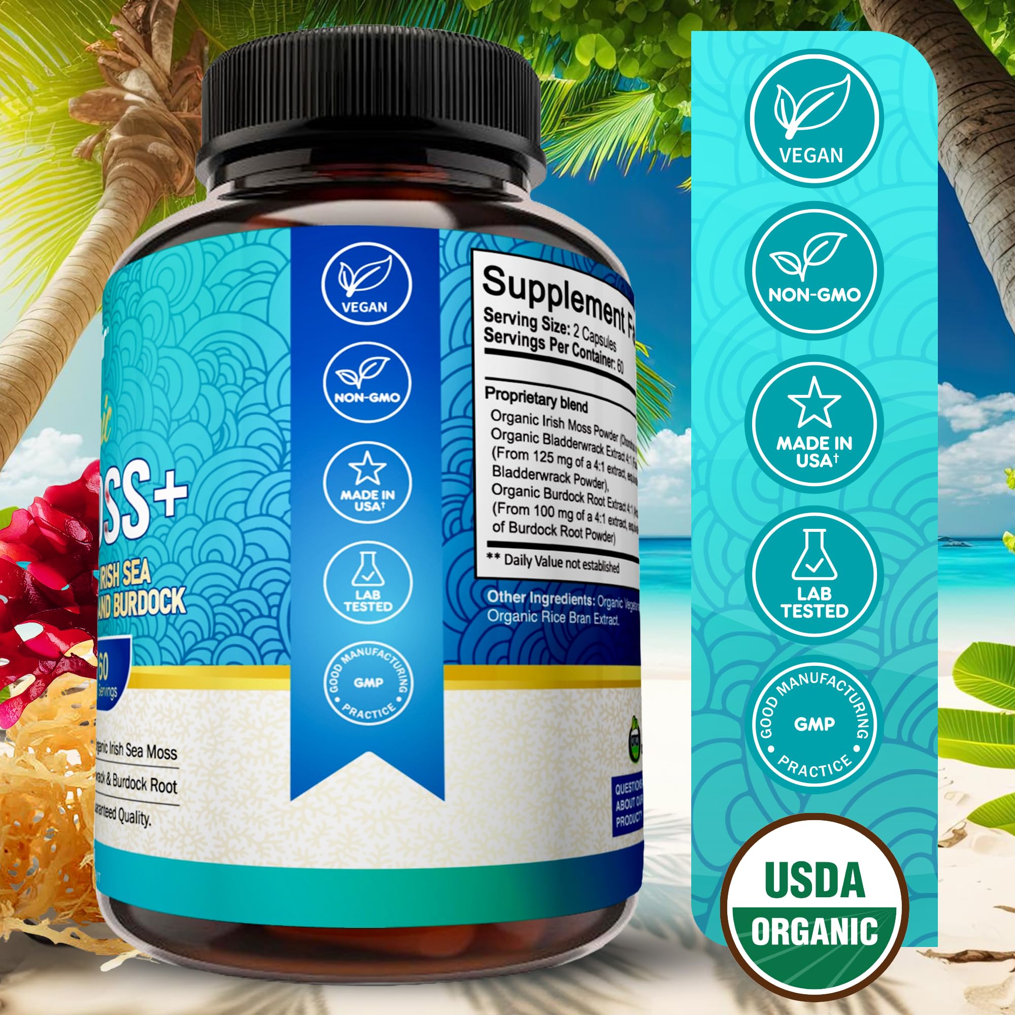 NutriFlair Organic Sea Moss 1600mg, 120 Capsules Plus Bladderwrack & Burdock - Prebiotic Super Food - Immune System & Digestive Health - Thyroid, Healthy Skin, Keto Detox, Gut NutriFlair uk supplements